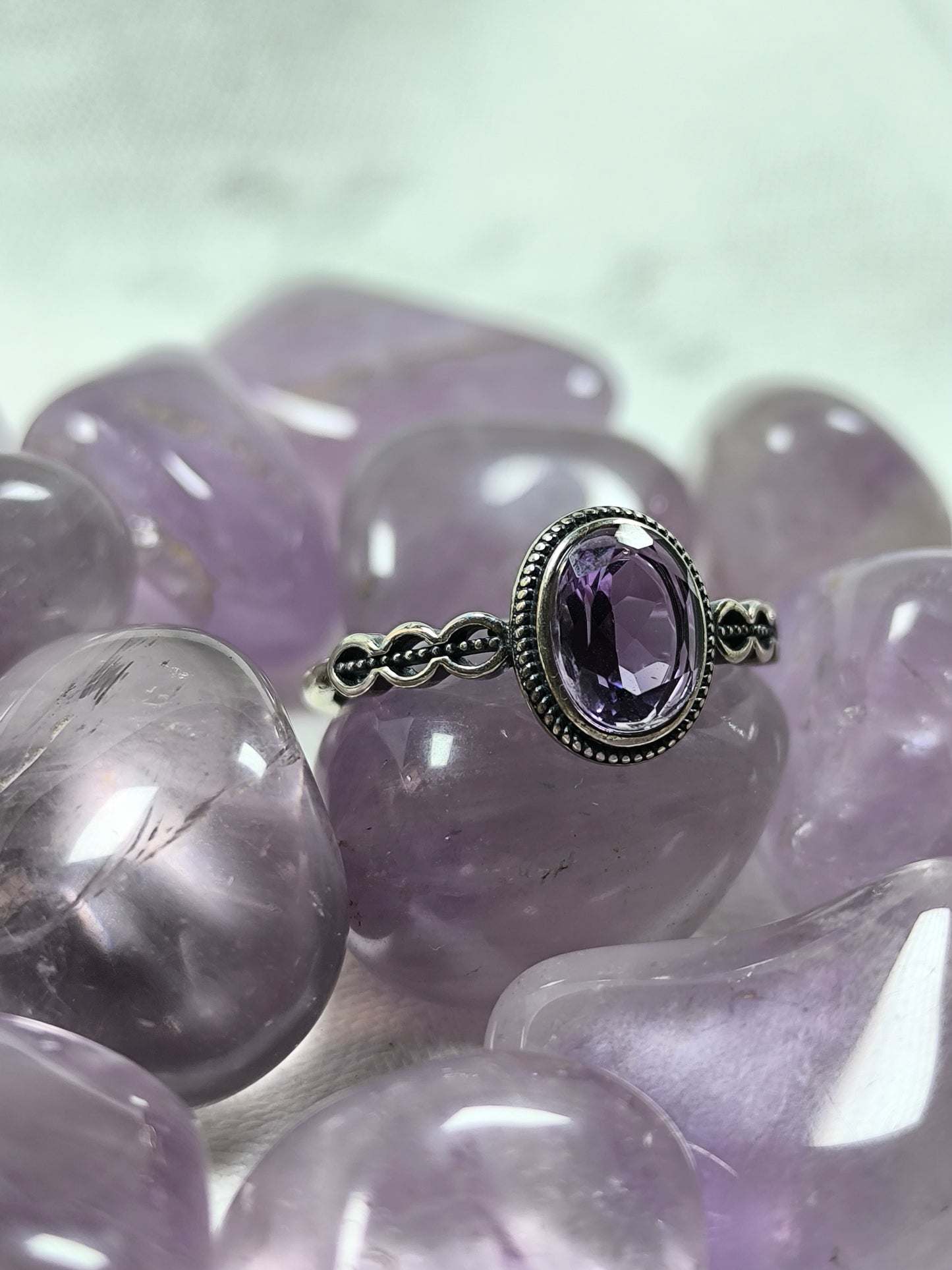 Sterling silver amethyst adjustable ring