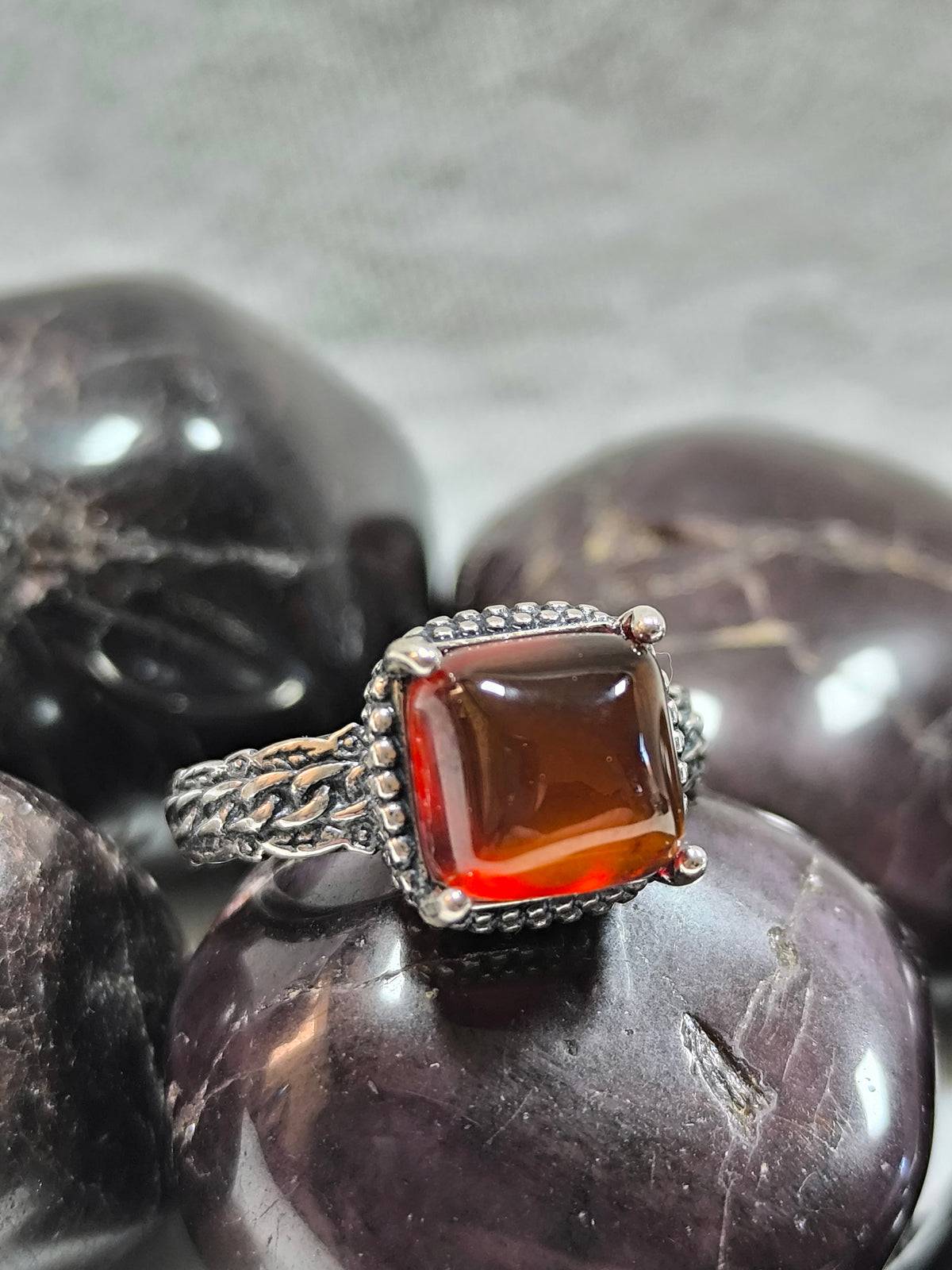 Sterling silver adjustable garnet ring