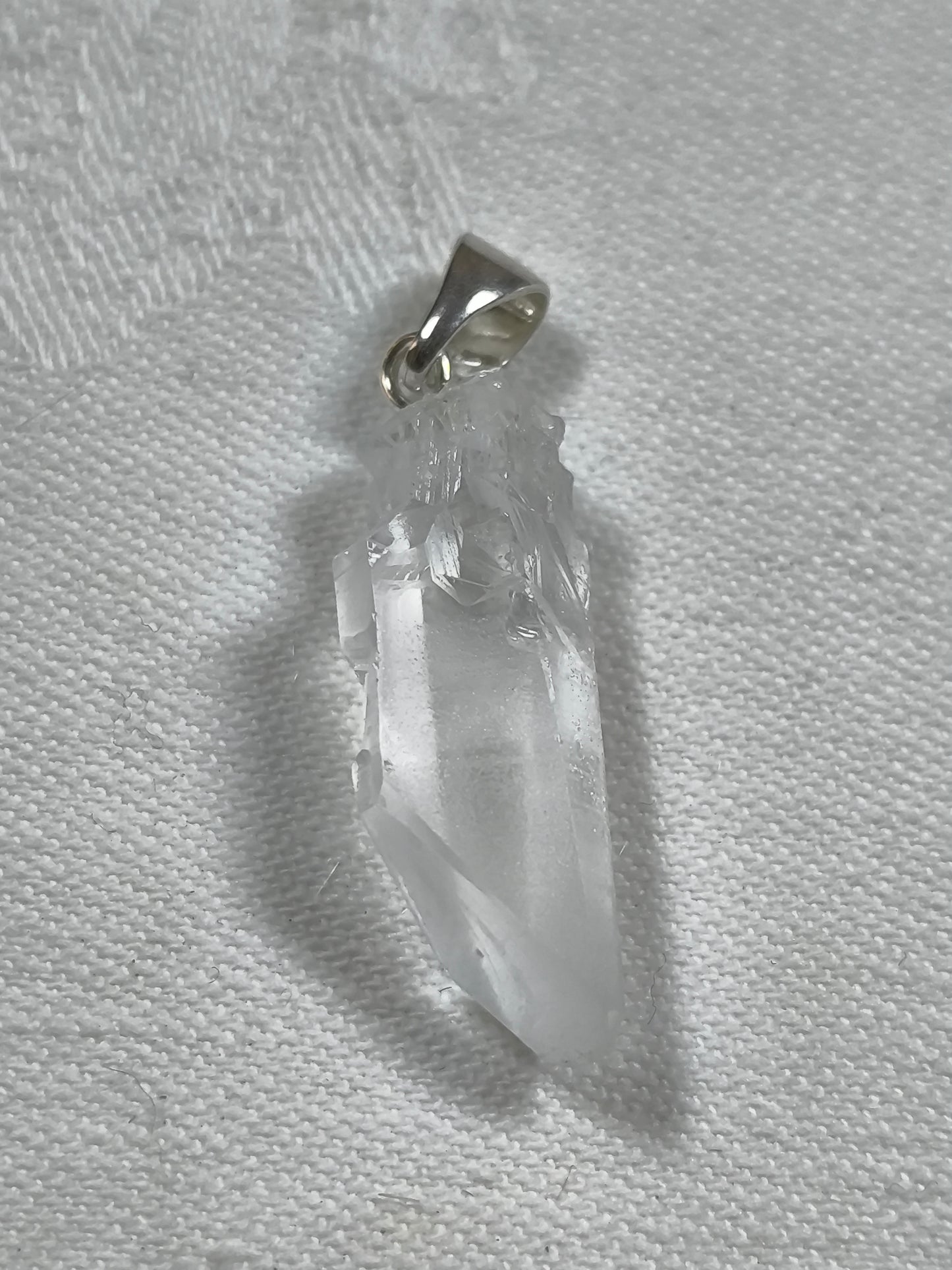 Sterling silver raw clear quartz pendant & earrings