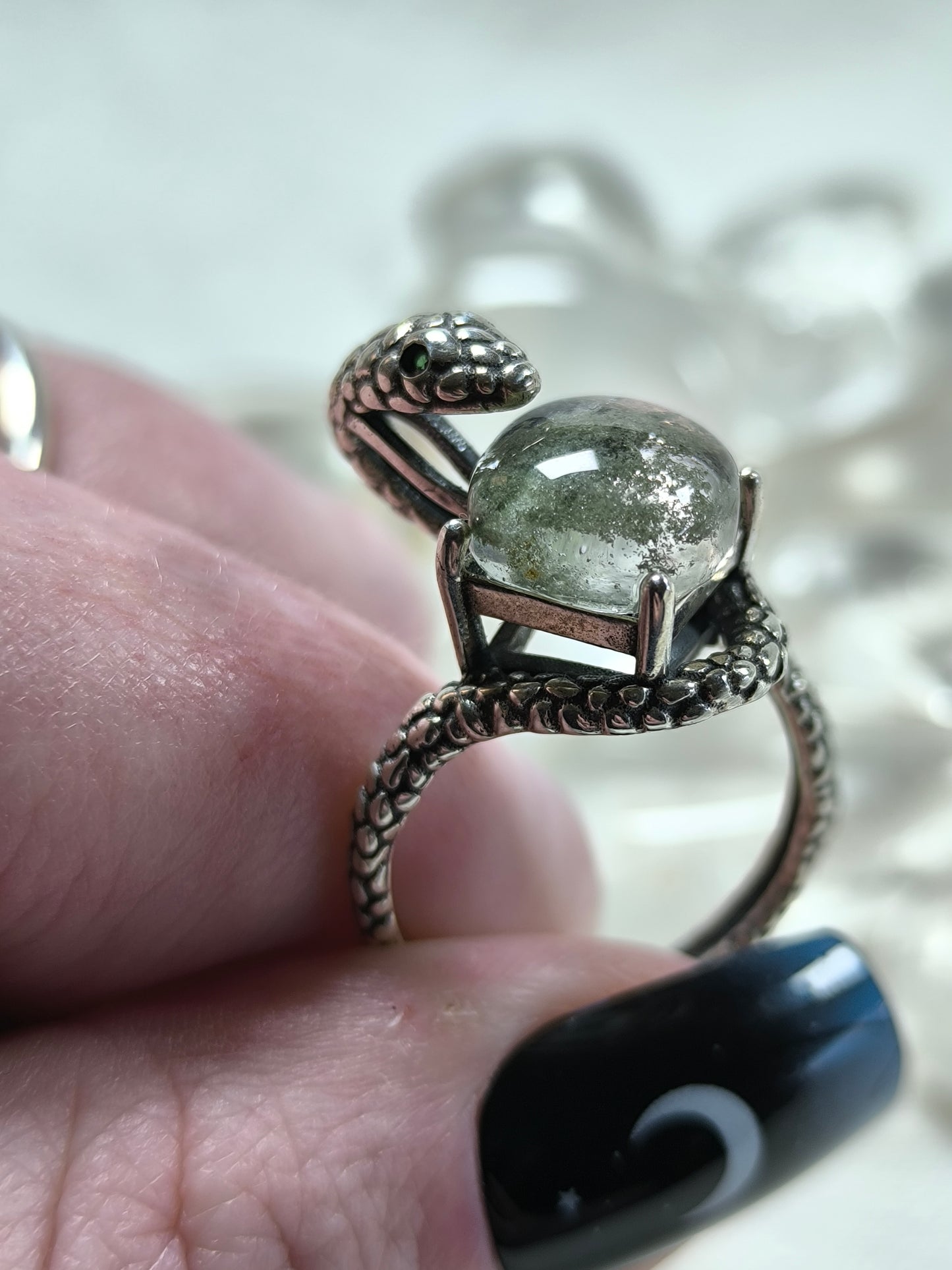 Sterling silver adjustable lodoite snake ring
