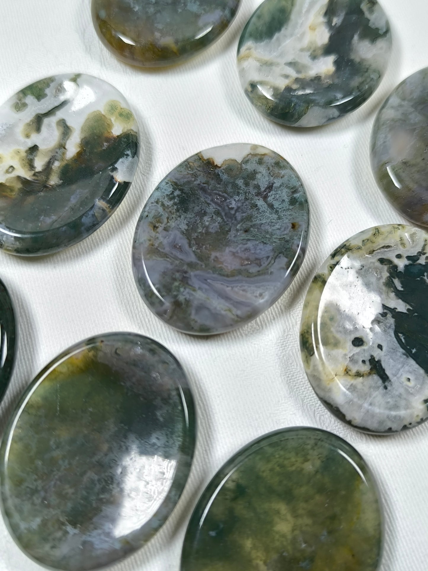 Moss agate worry stones