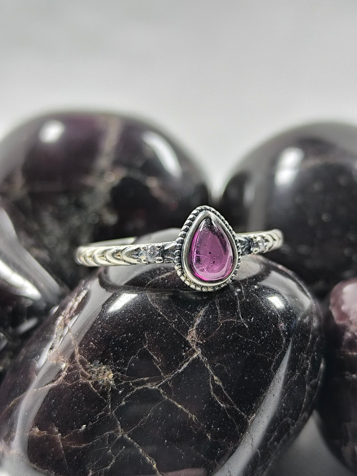 Sterling silver adjustable purple garnet ring