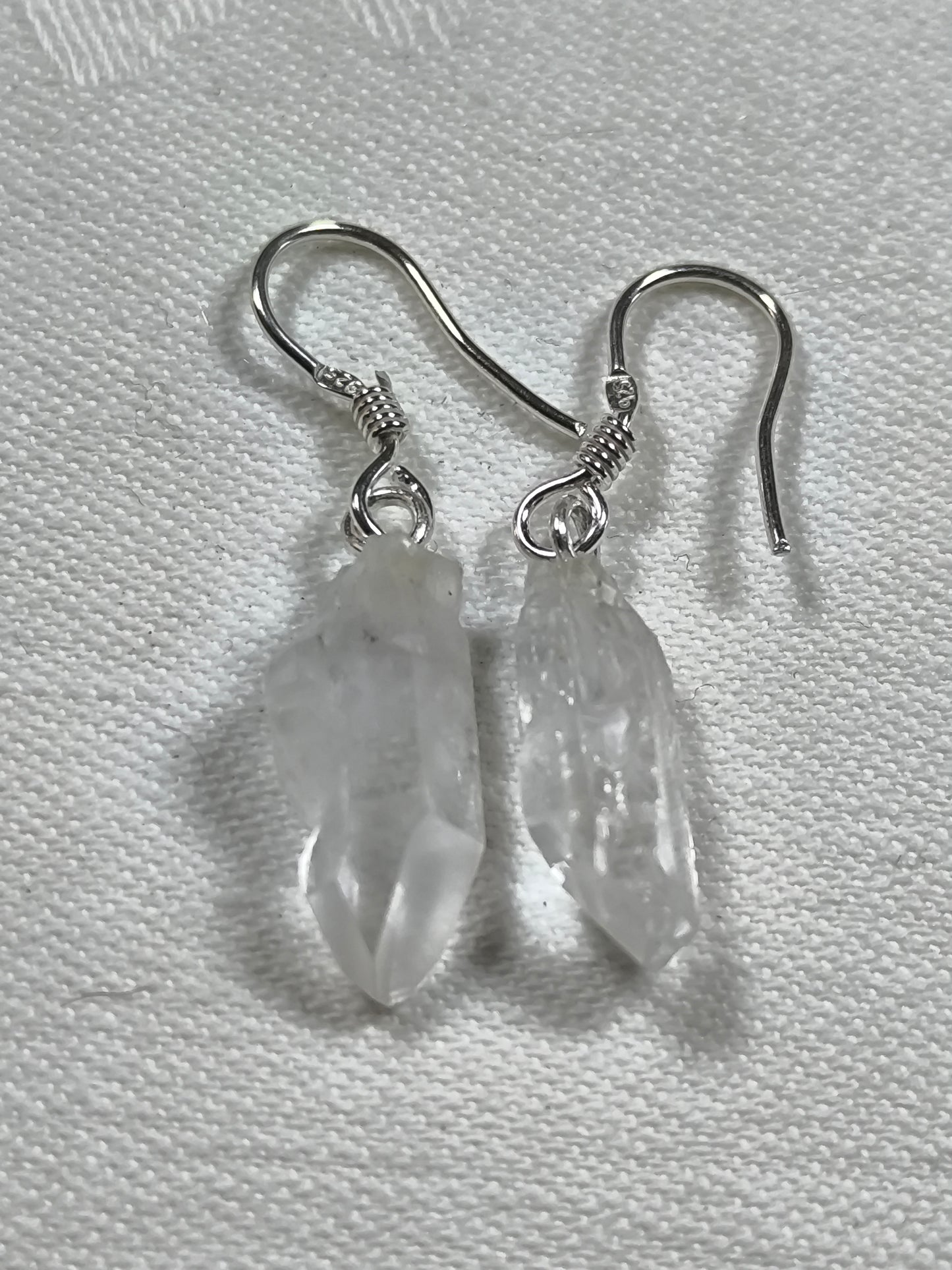Sterling silver raw clear quartz pendant & earrings