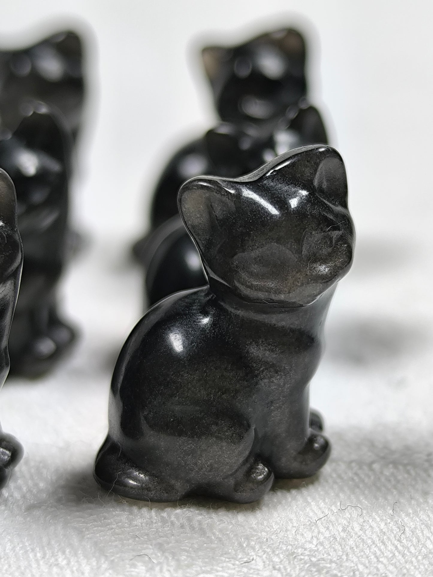 Mini silver sheen obsidian cats