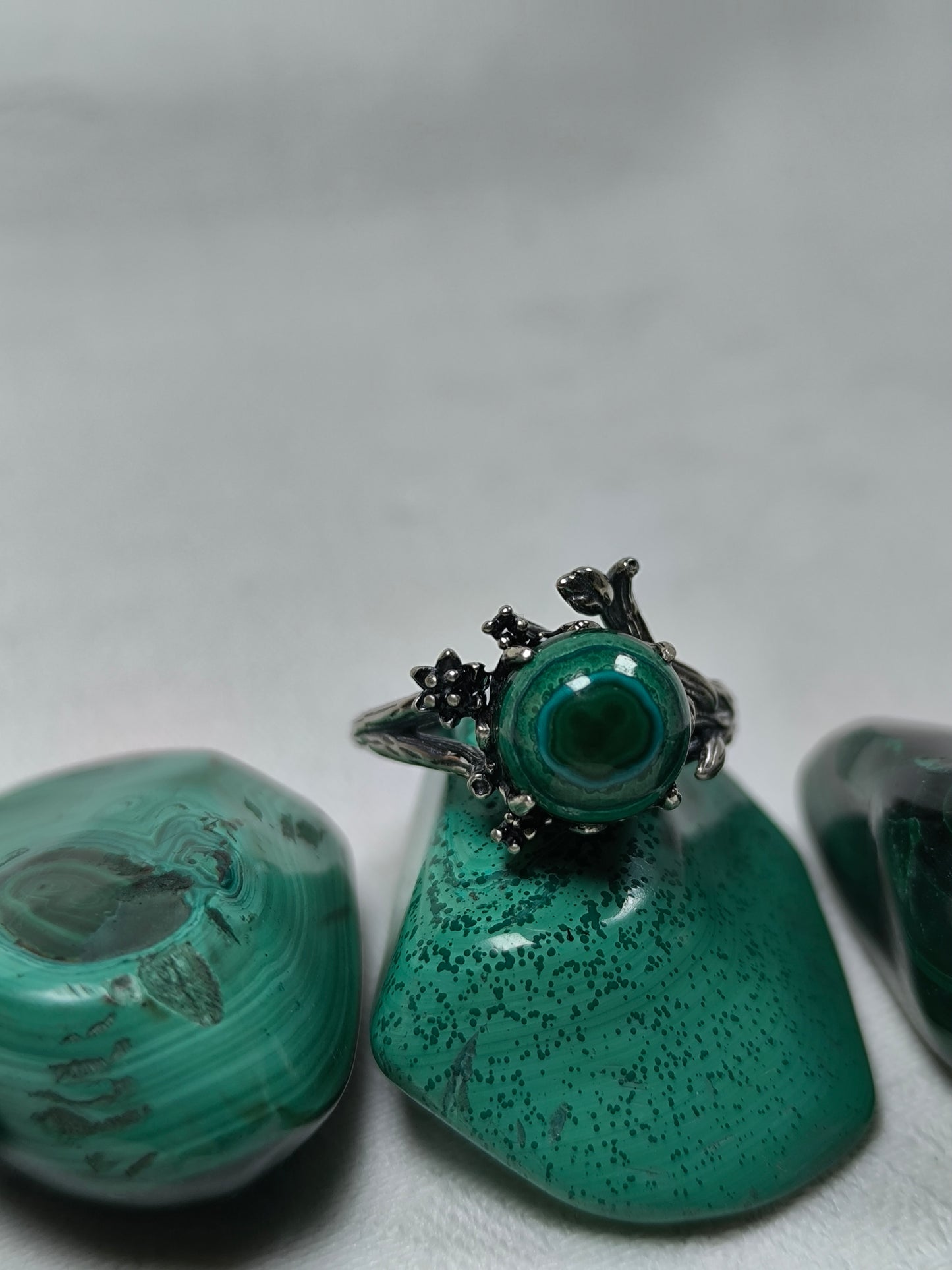 Sterling silver malachite adjustable ring