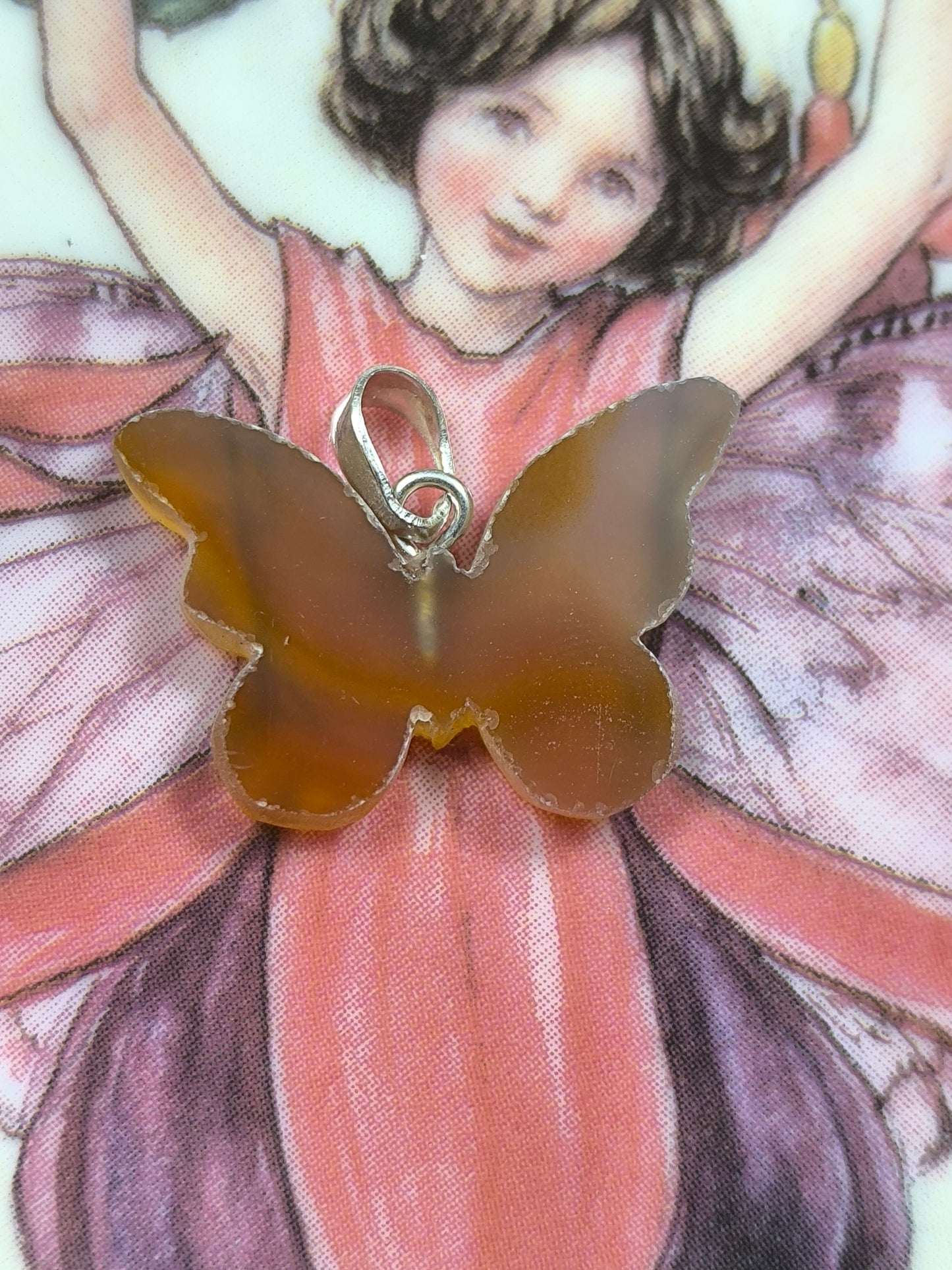 Sterling silver agate butterfly pendant