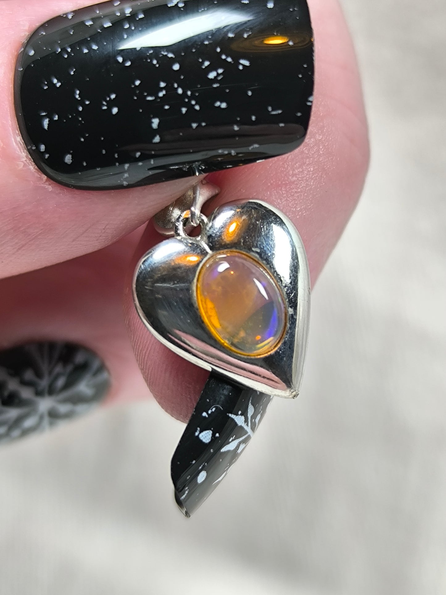 Sterling silver opal heart pendant
