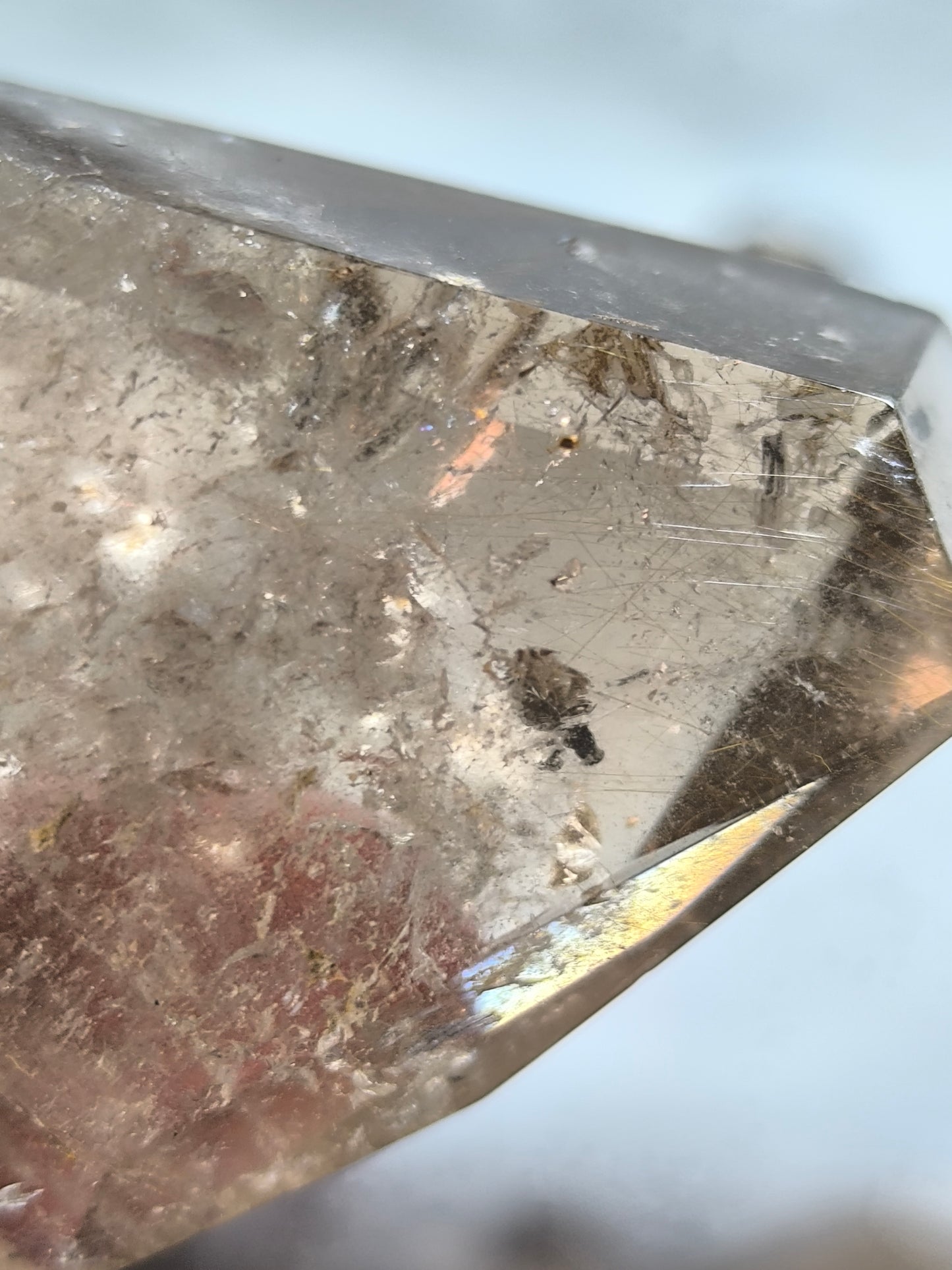 Smoky quartz freeform with rutile
