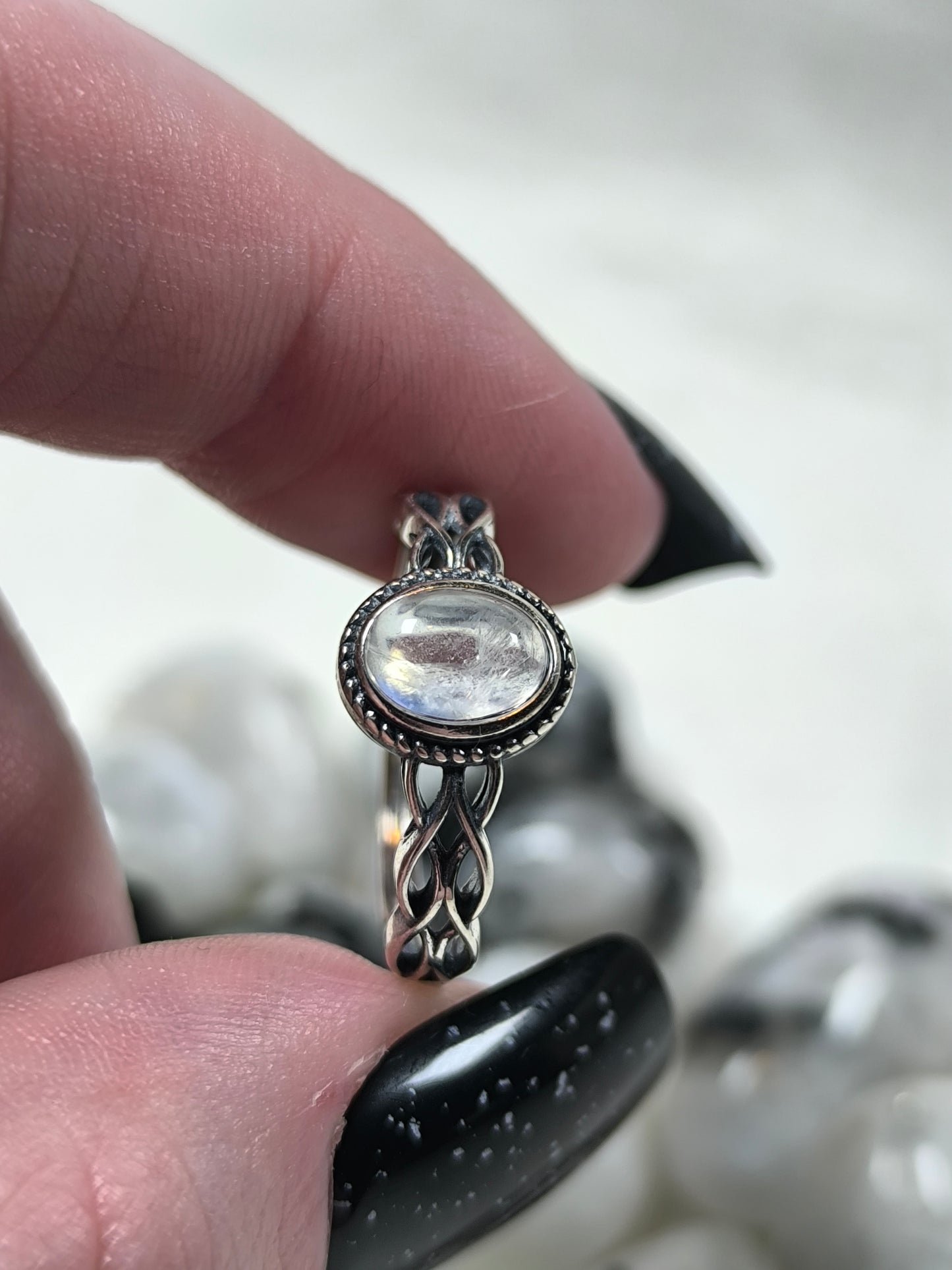 Sterling silver adjustable moonstone ring