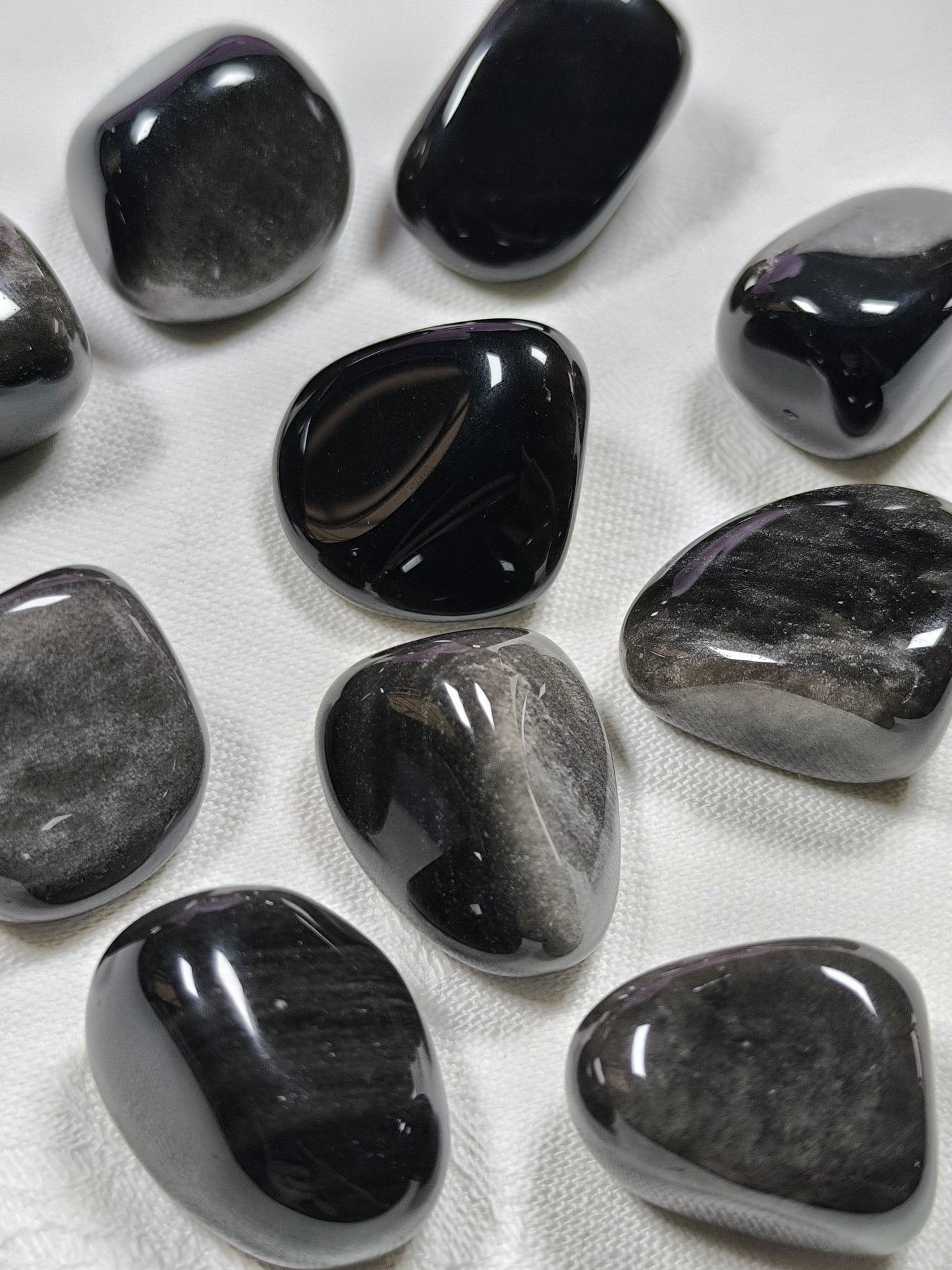 Silver sheen obsidian tumbles