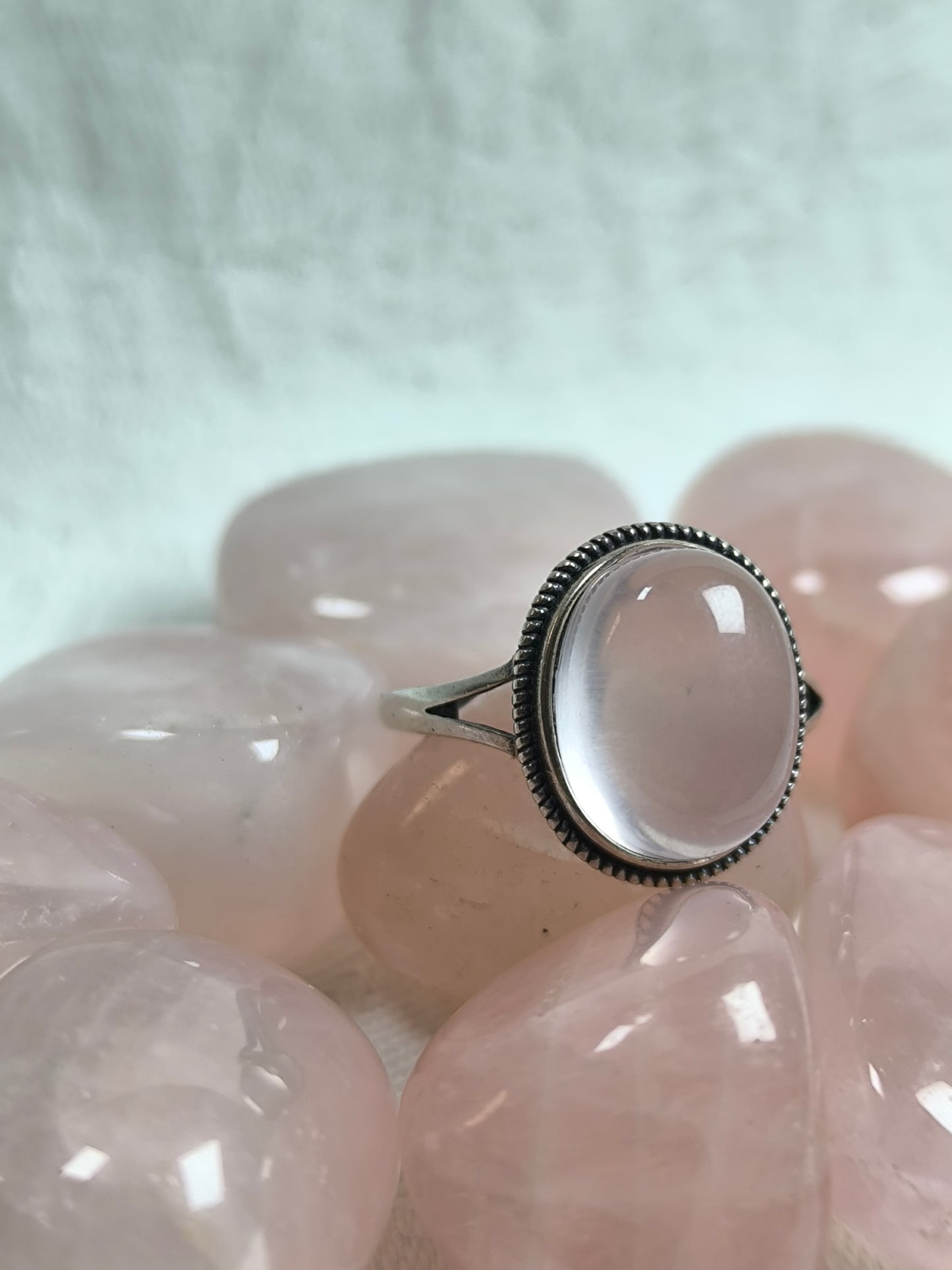 Preloved sterling silver adjustable rose quartz ring