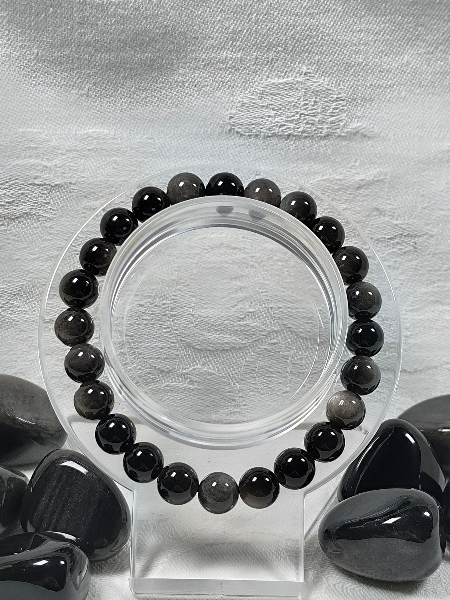 Silver sheen obsidian 8mm bracelet