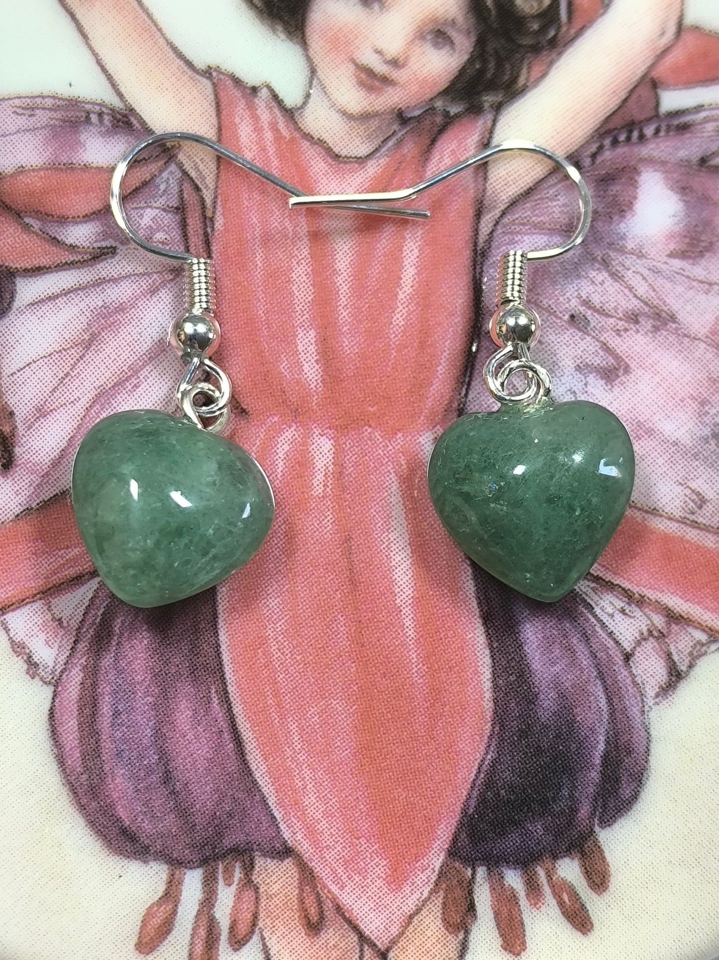 Sterling silver green aventurine heart earrings