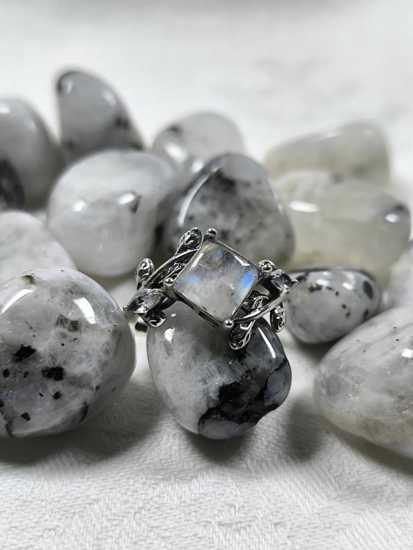 Sterling silver moonstone adjustable ring