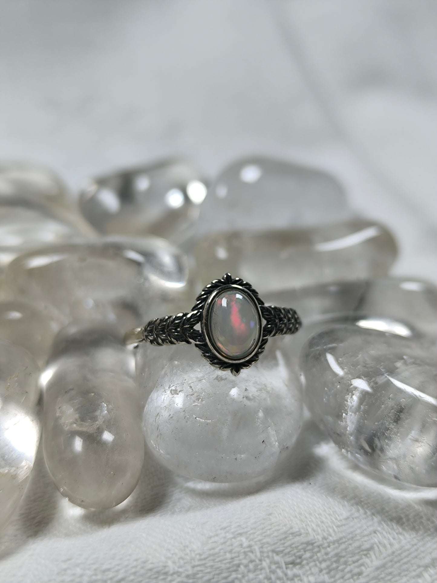 Sterling silver opal adjustable ring