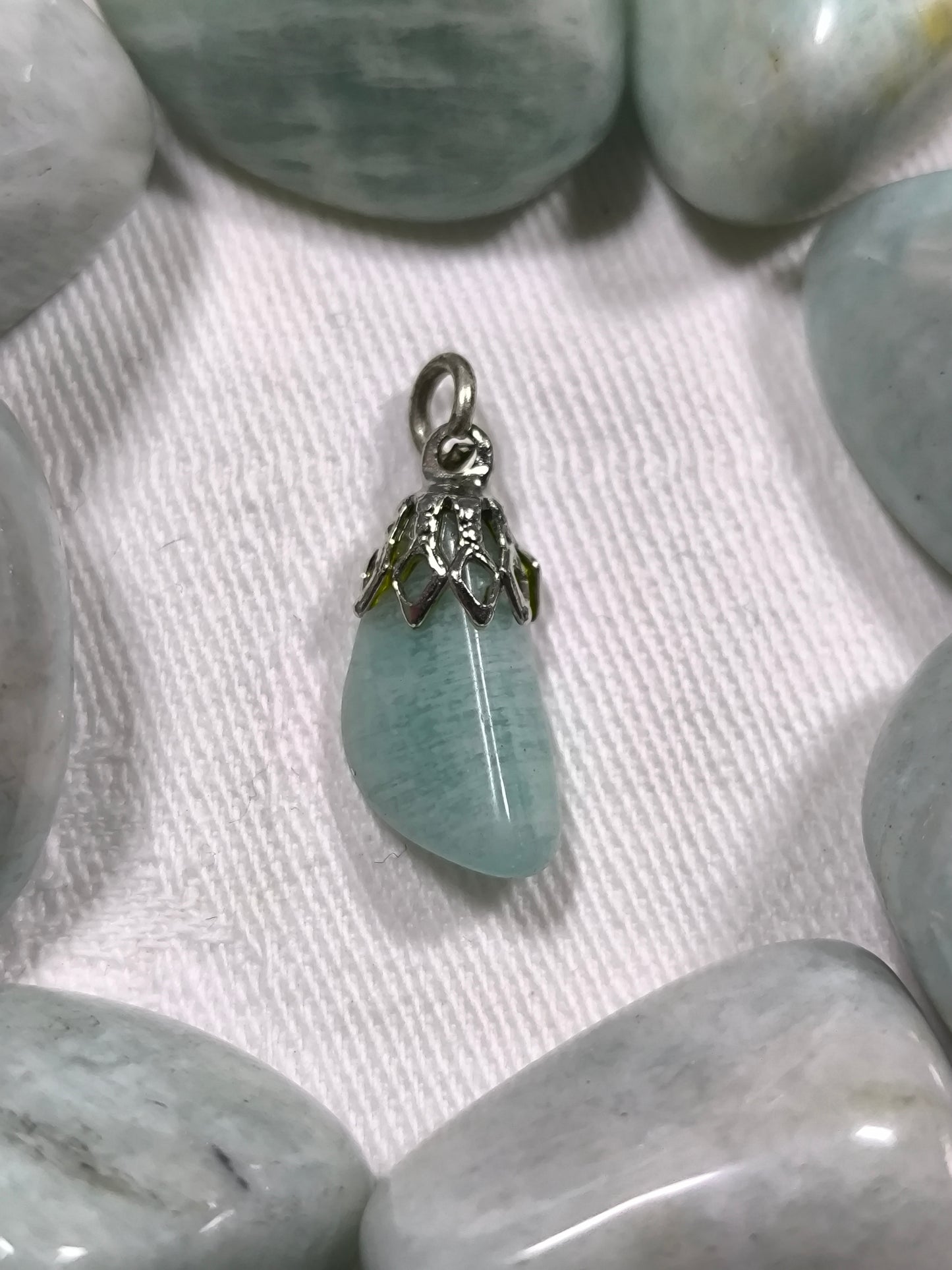 White metal amazonite tumble pendant