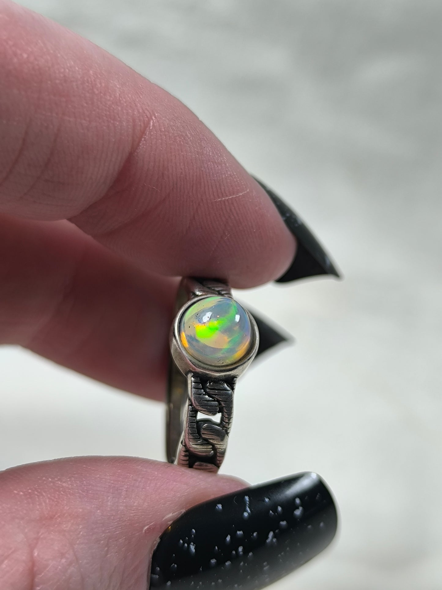 Sterling silver adjustable opal ring