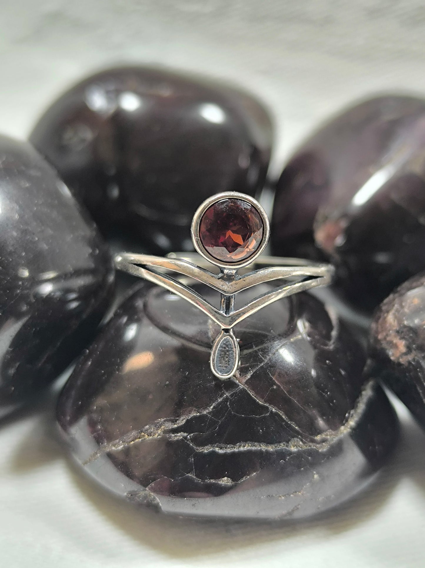 Sterling silver adjustable garnet ring