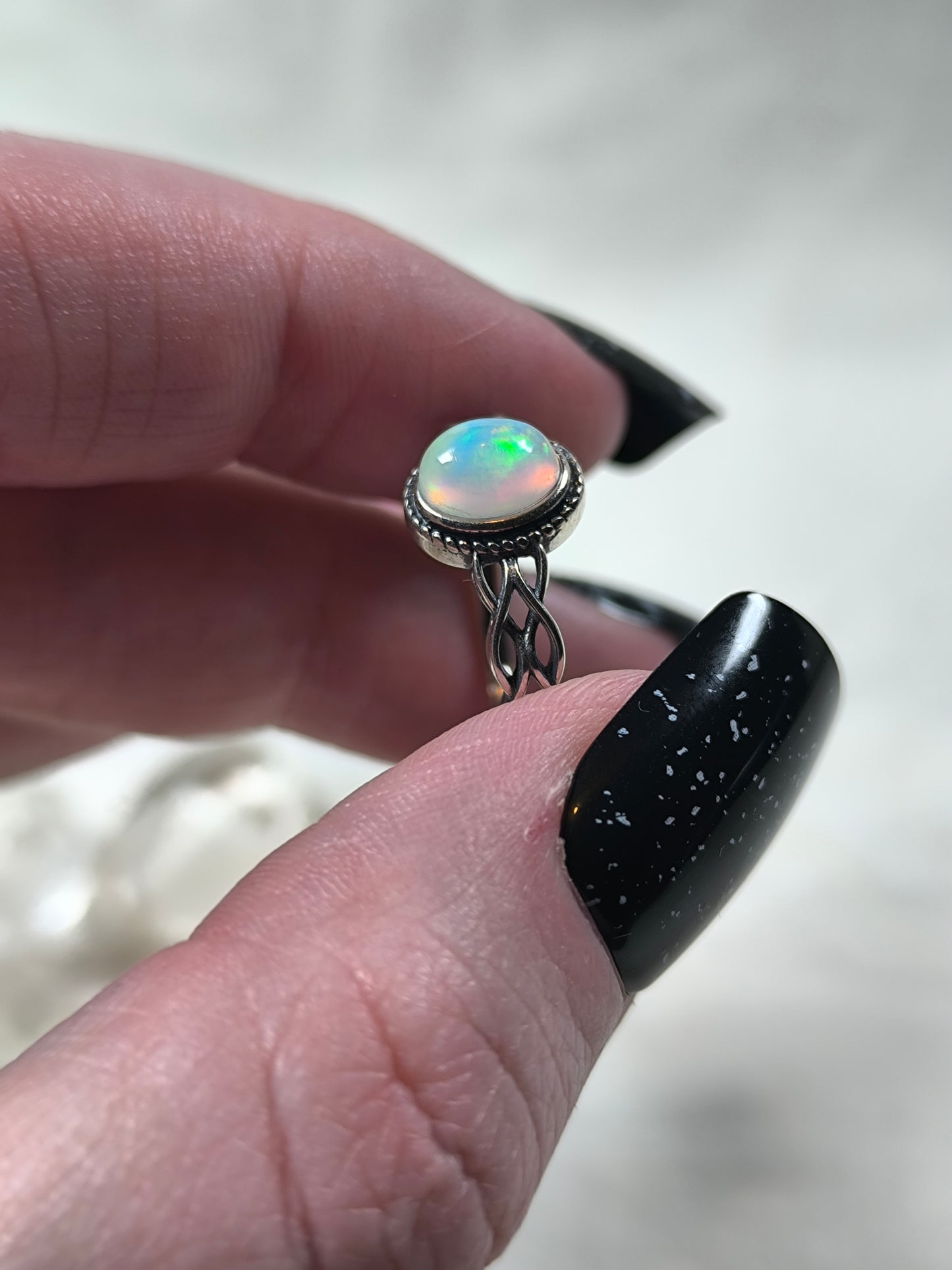 Sterling silver adjustable opal ring