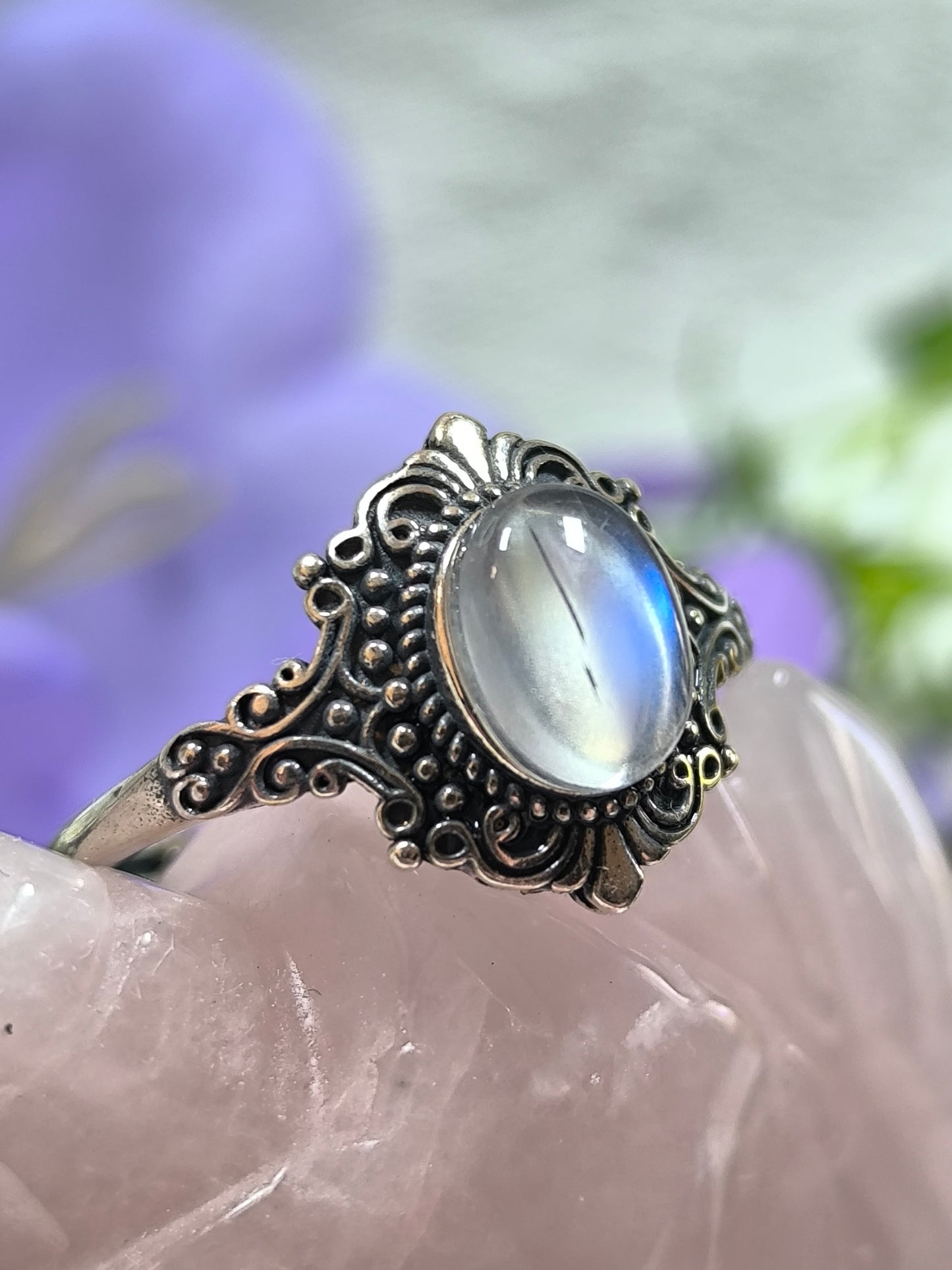 Sterling silver adjustable moonstone ring