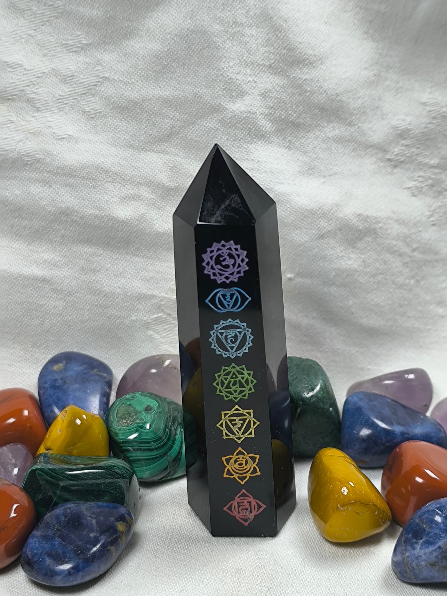 Black obsidian chakra towers