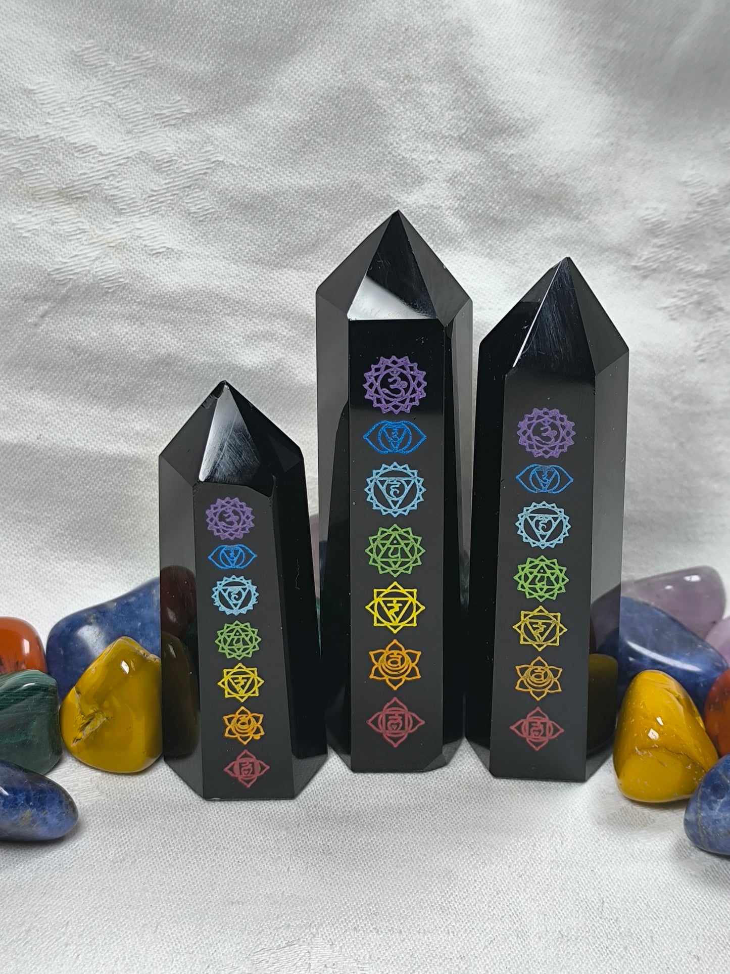 Black obsidian chakra towers
