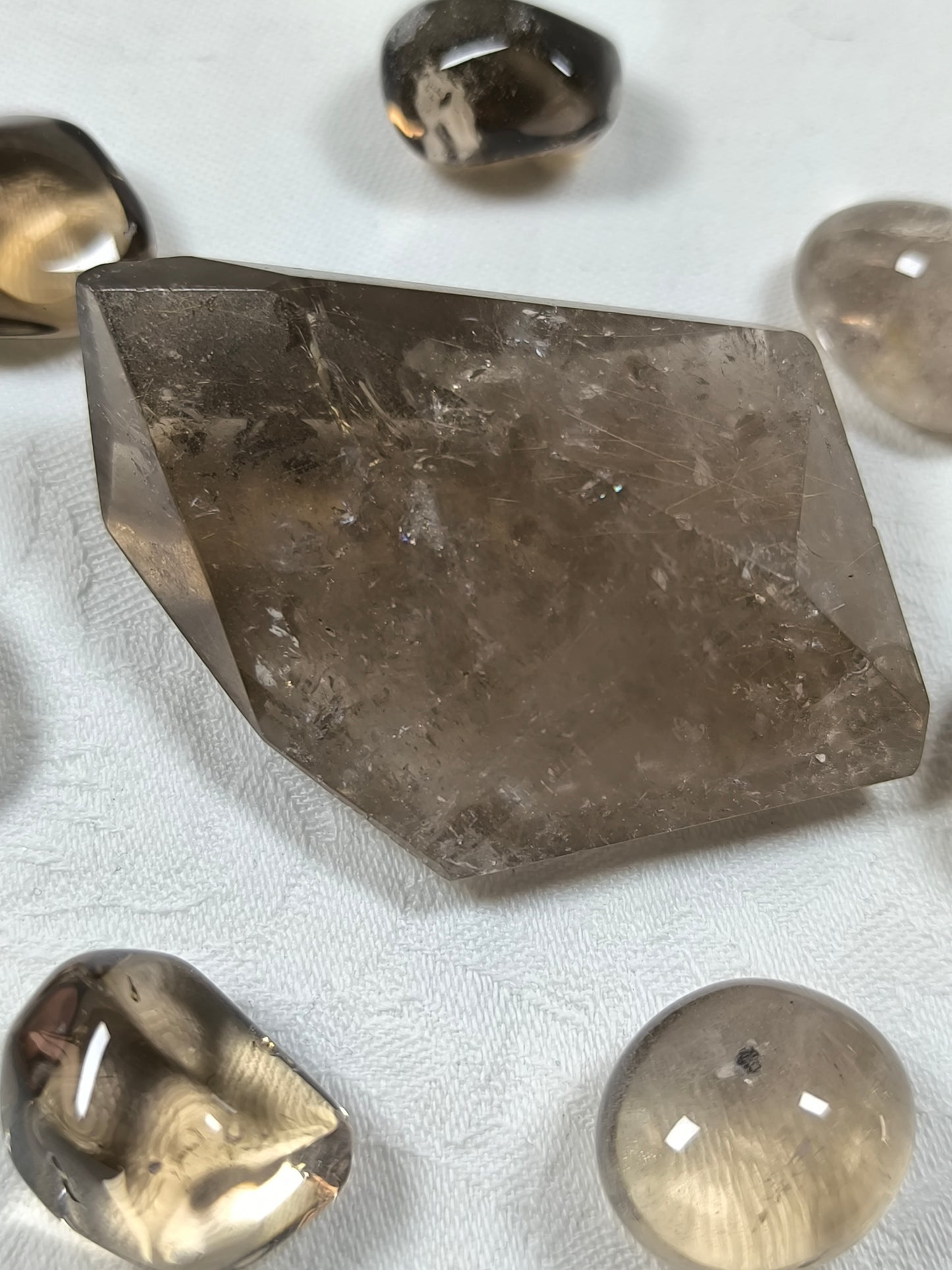 Smoky quartz freeform with rutile