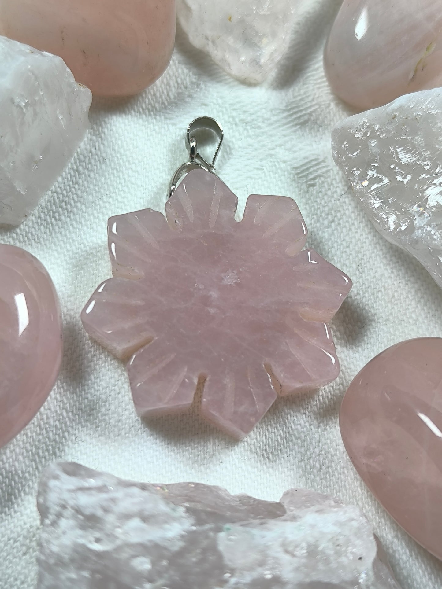 Rose quartz snowflake pendant