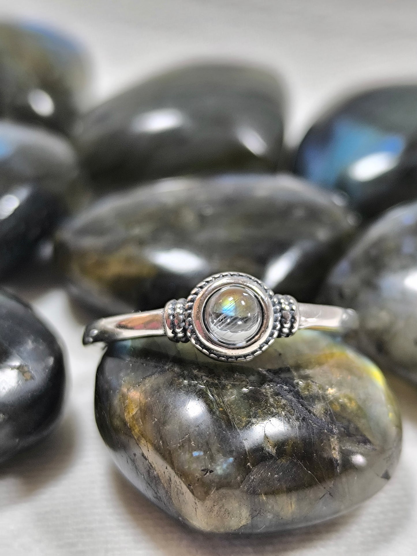 Sterling silver labradorite adjustable ring
