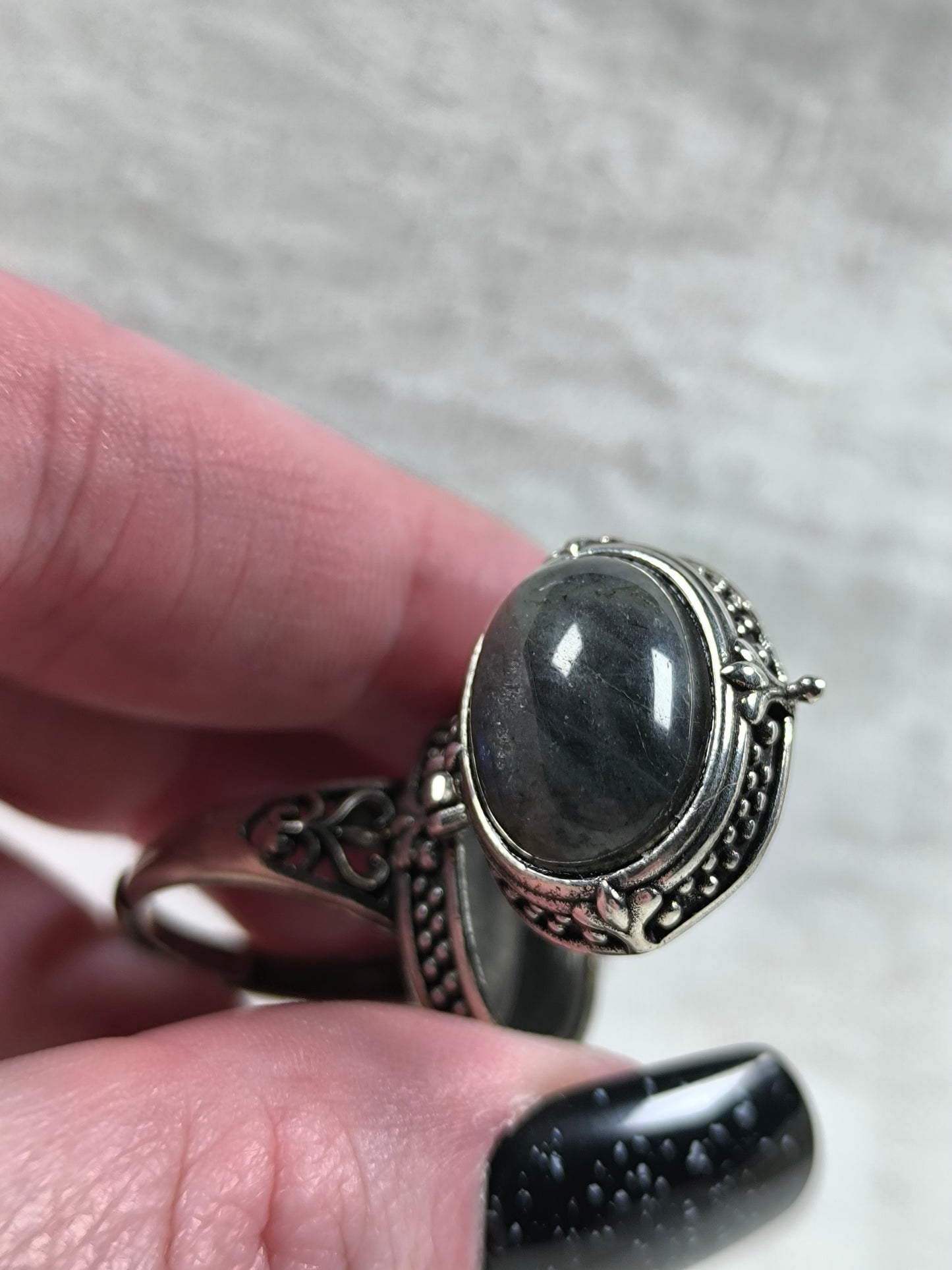 Stainless steel adjustable labradorite poison ring