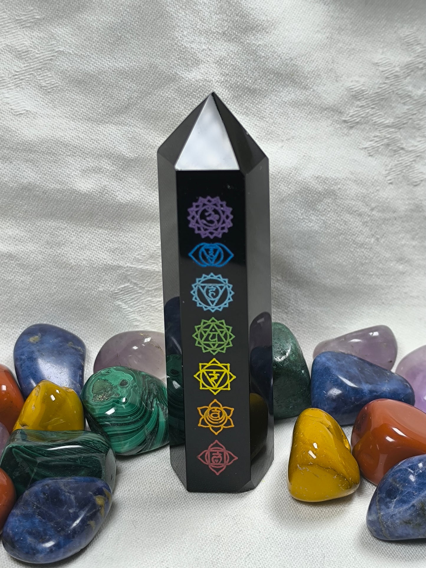 Black obsidian chakra towers