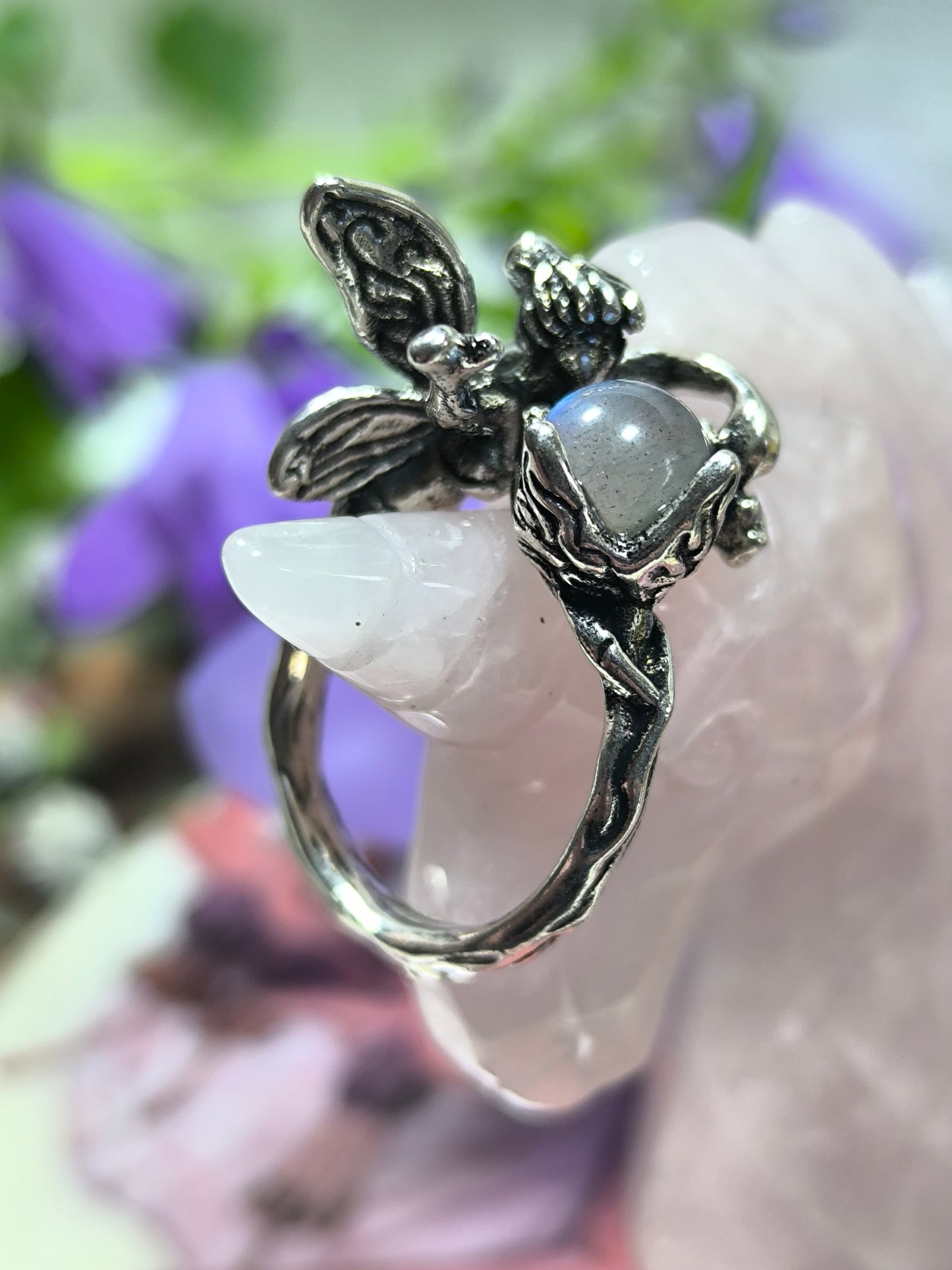 Stainless steel adjustable labradorite fairy ring