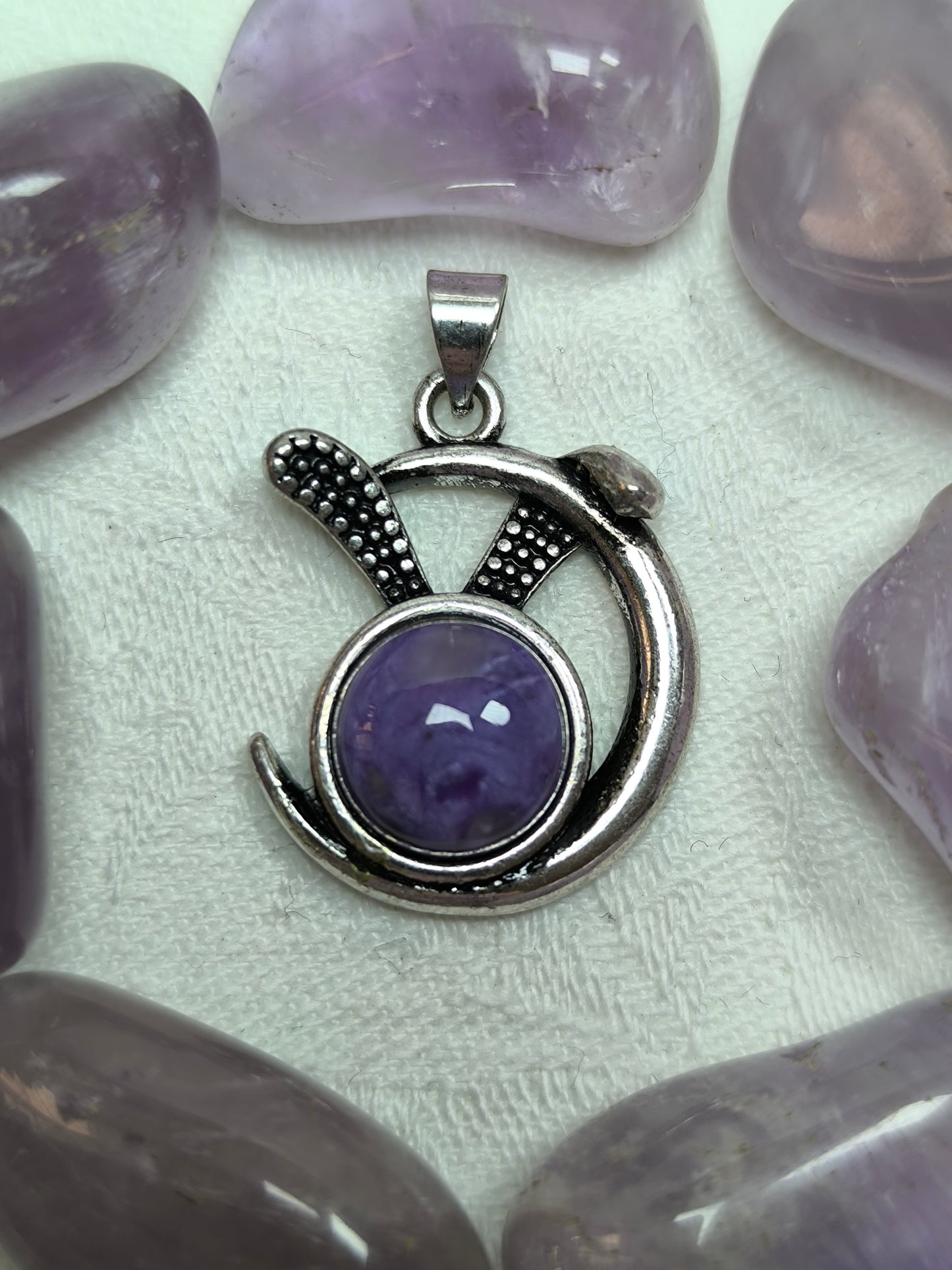 Charoite bunny ears pendant
