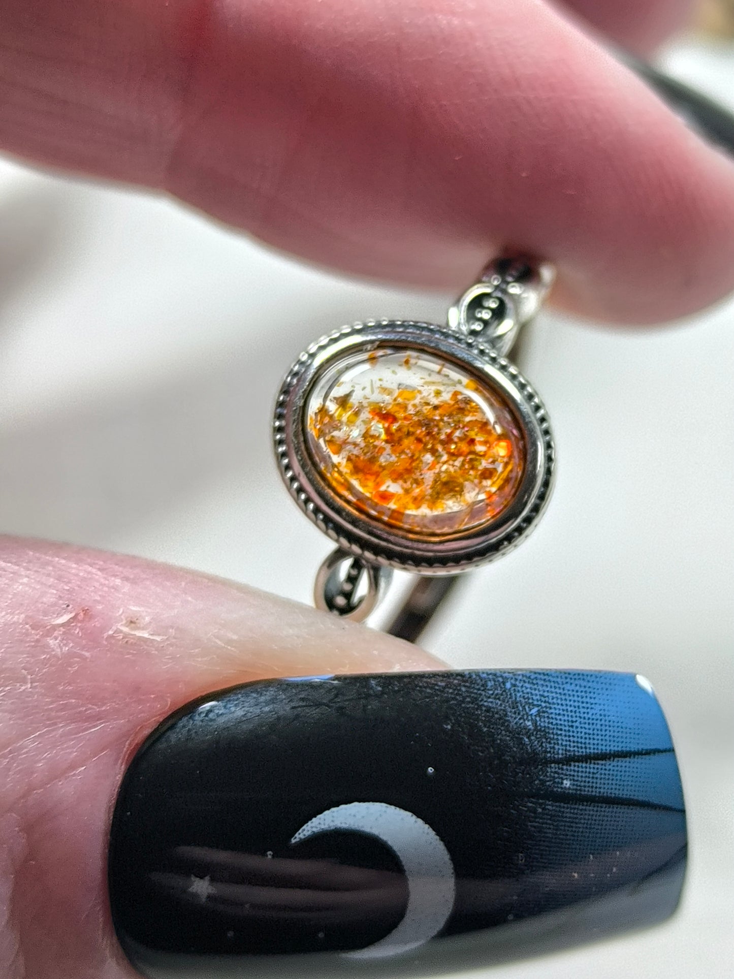 Sterling silver adjustable sunstone ring