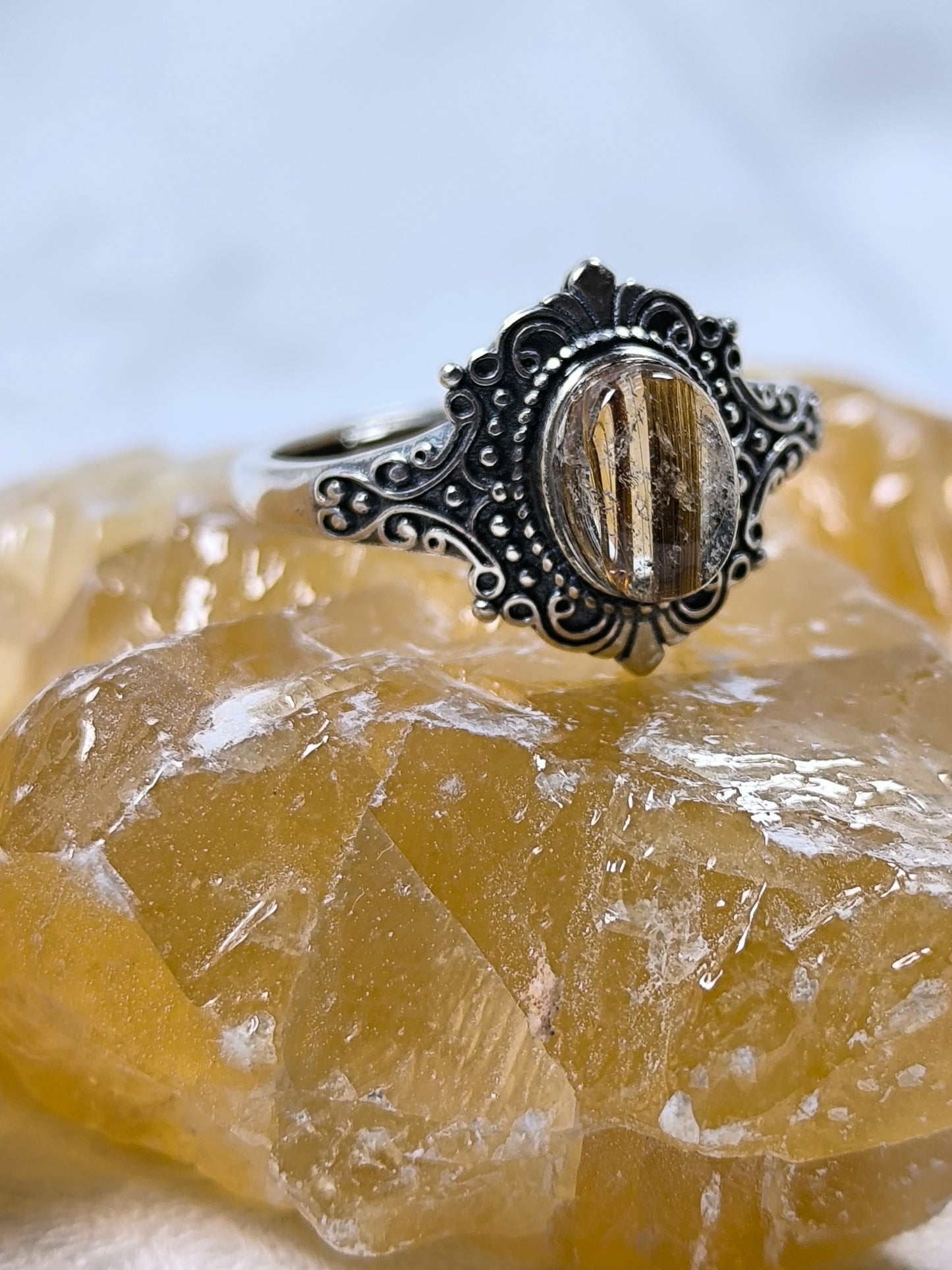 Sterling silver golden rutile adjustable ring