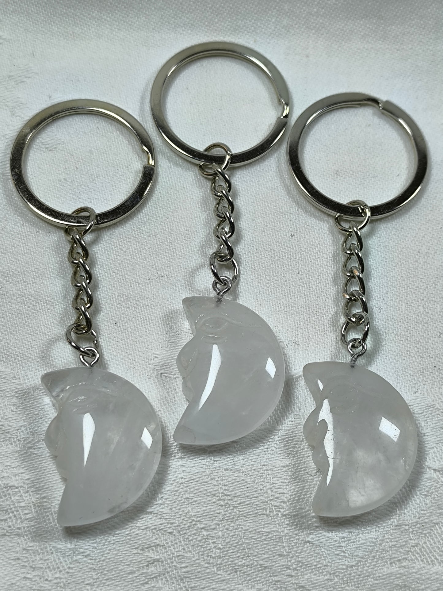 Clear quartz moon face keyrings