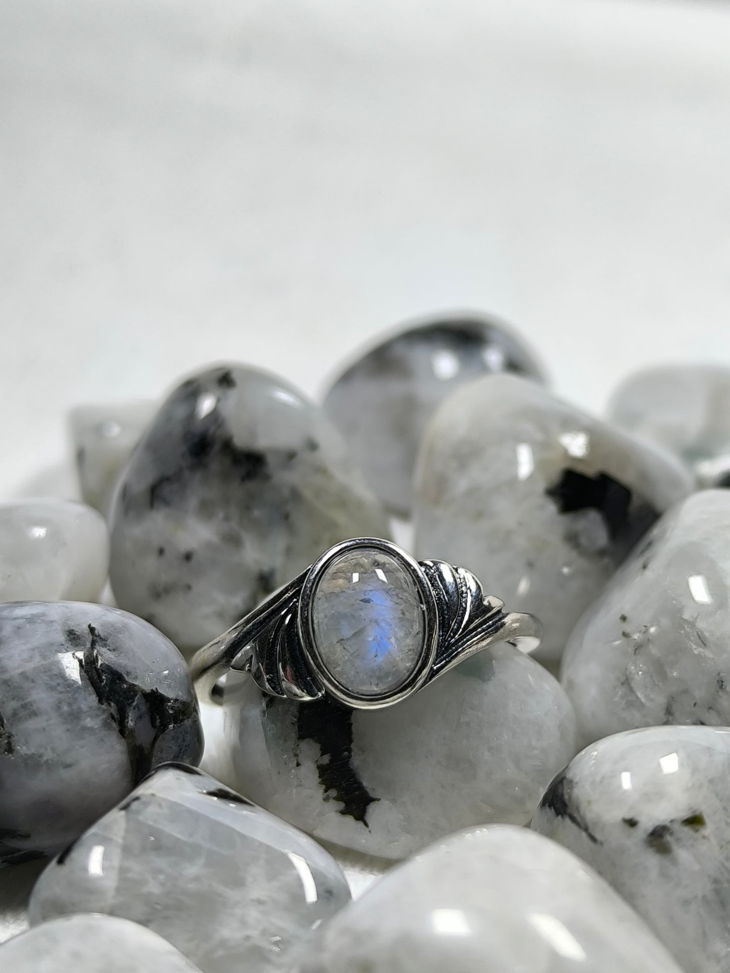 Sterling silver adjustable moonstone ring