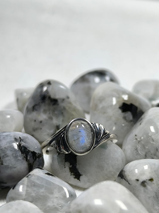 Sterling silver adjustable moonstone ring