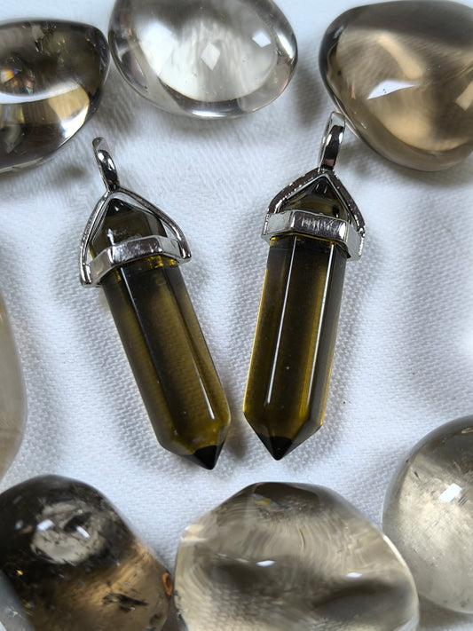 Smoky quartz point pendants