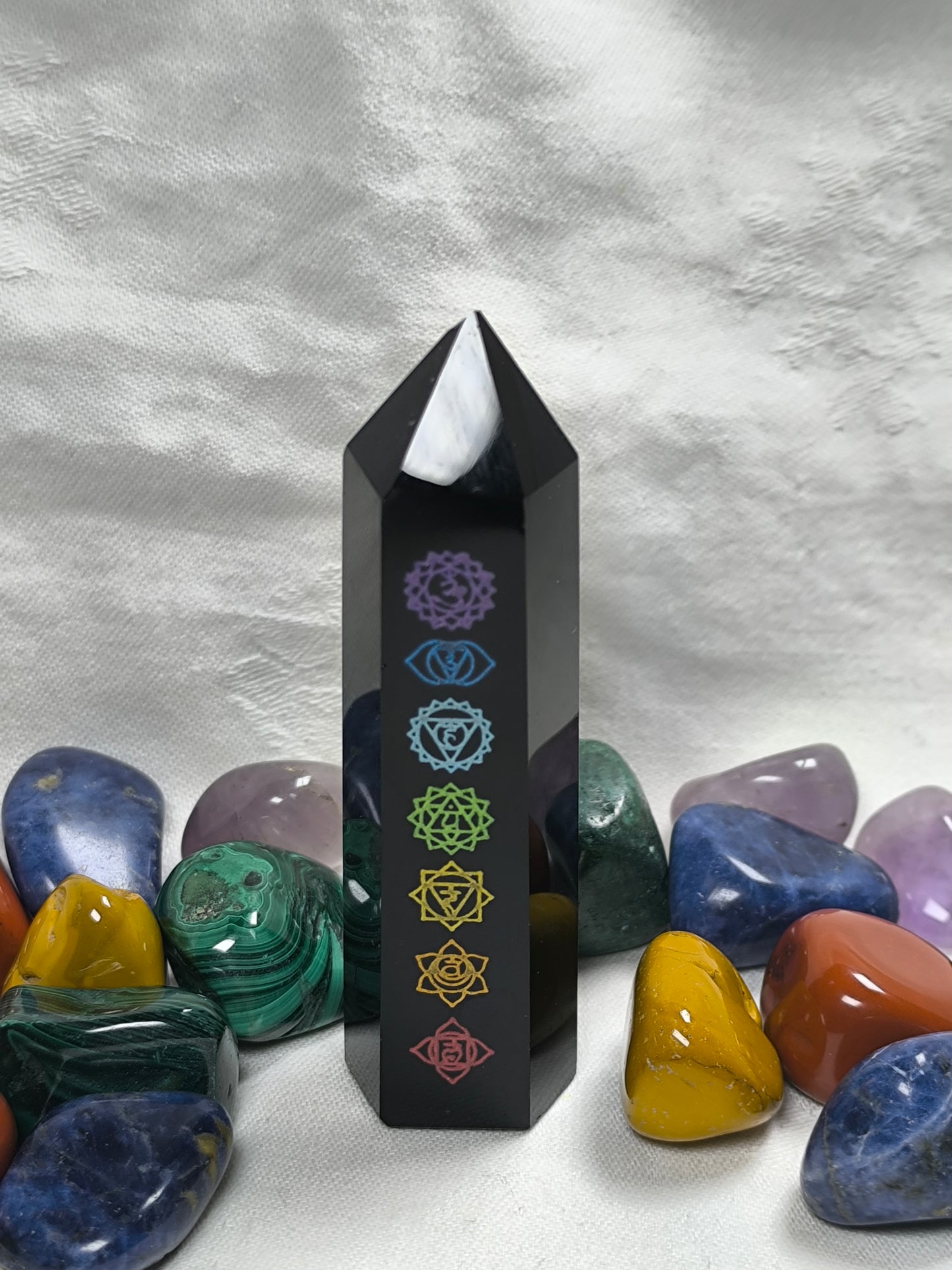 Black obsidian chakra towers