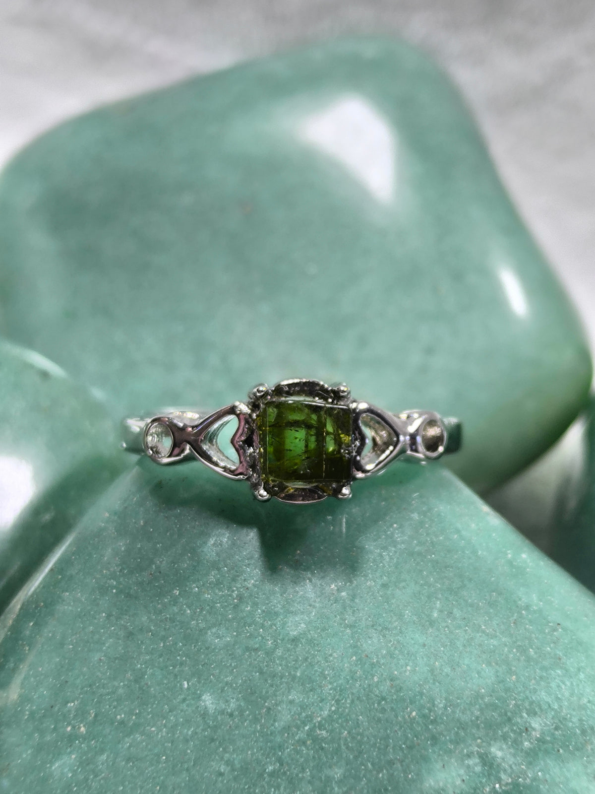 Stainless steel adjustable green tourmaline ring
