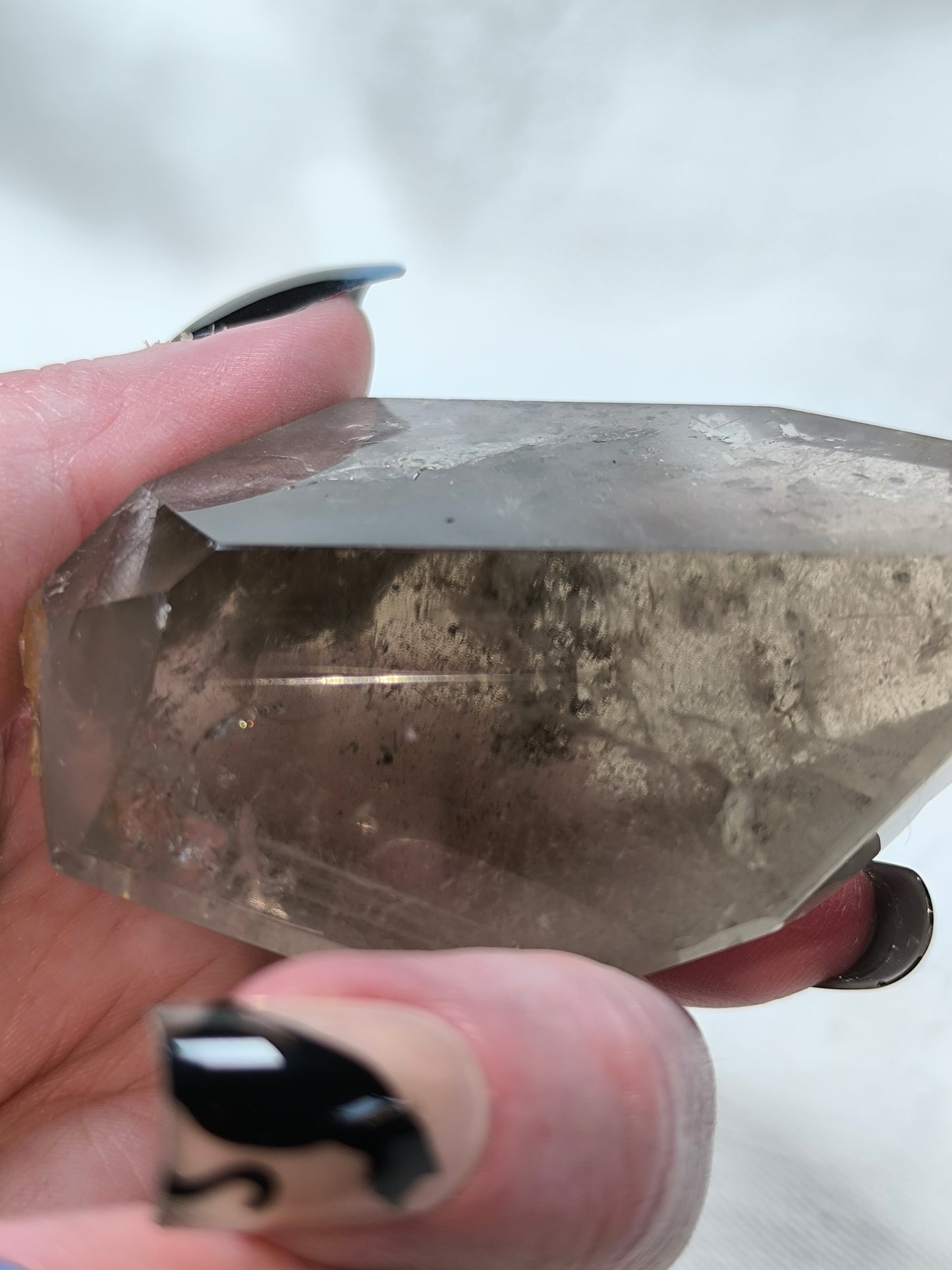 Smoky quartz freeform with rutlie and lodalite
