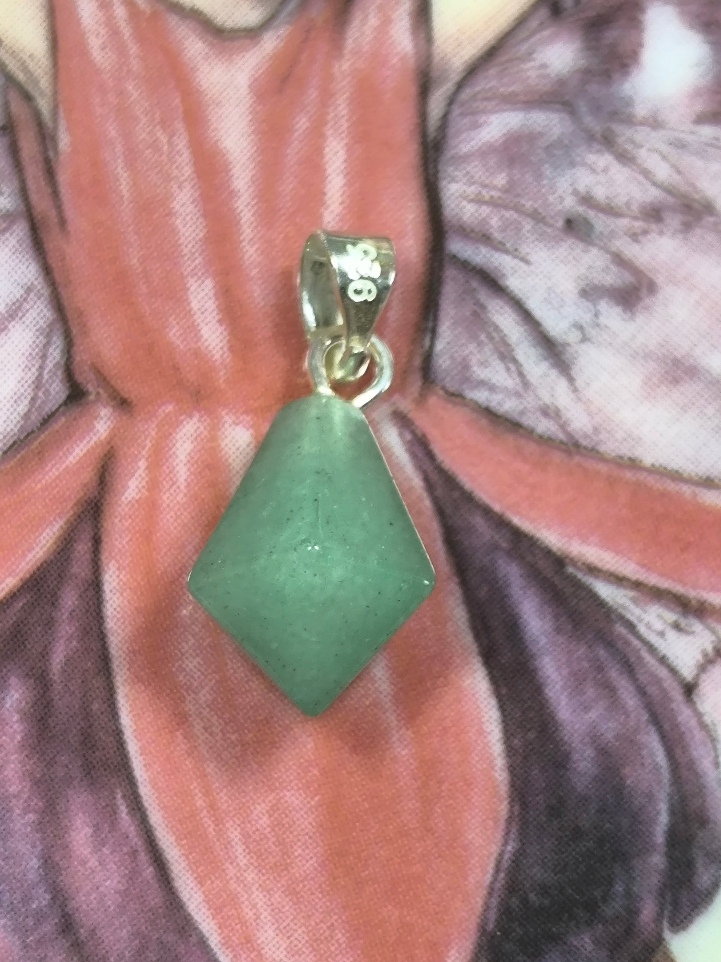 Sterling silver green aventurine diamond shape pendant