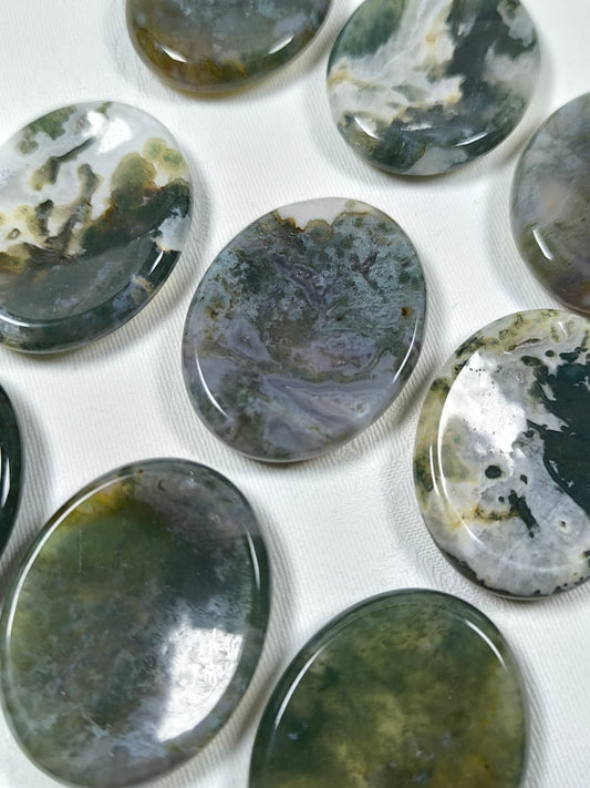 Moss agate worry stones