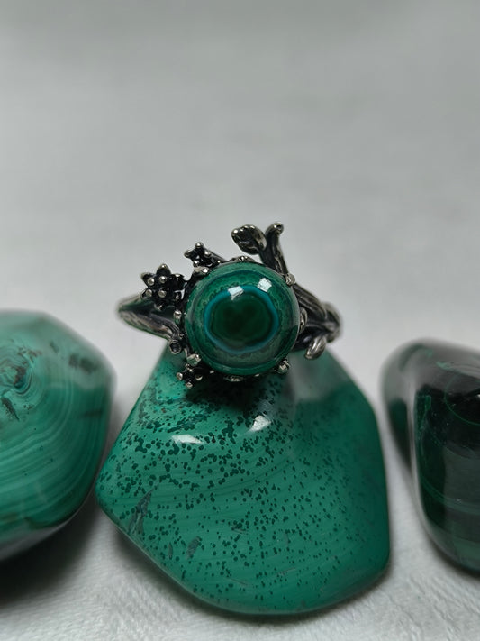 Sterling silver malachite adjustable ring