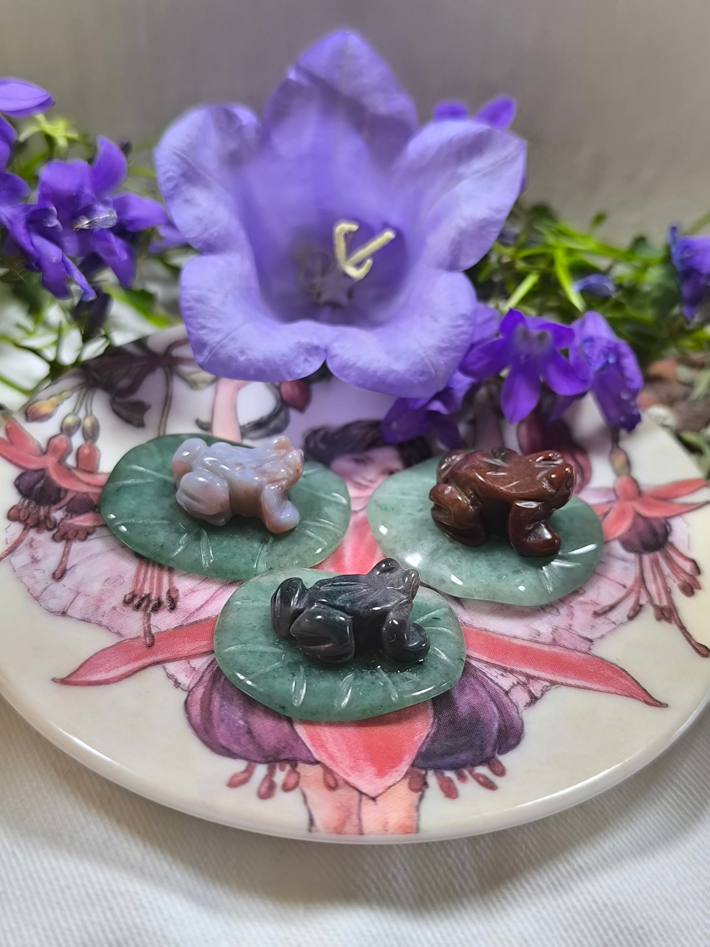 Ocean jasper frog on aventurine leaf