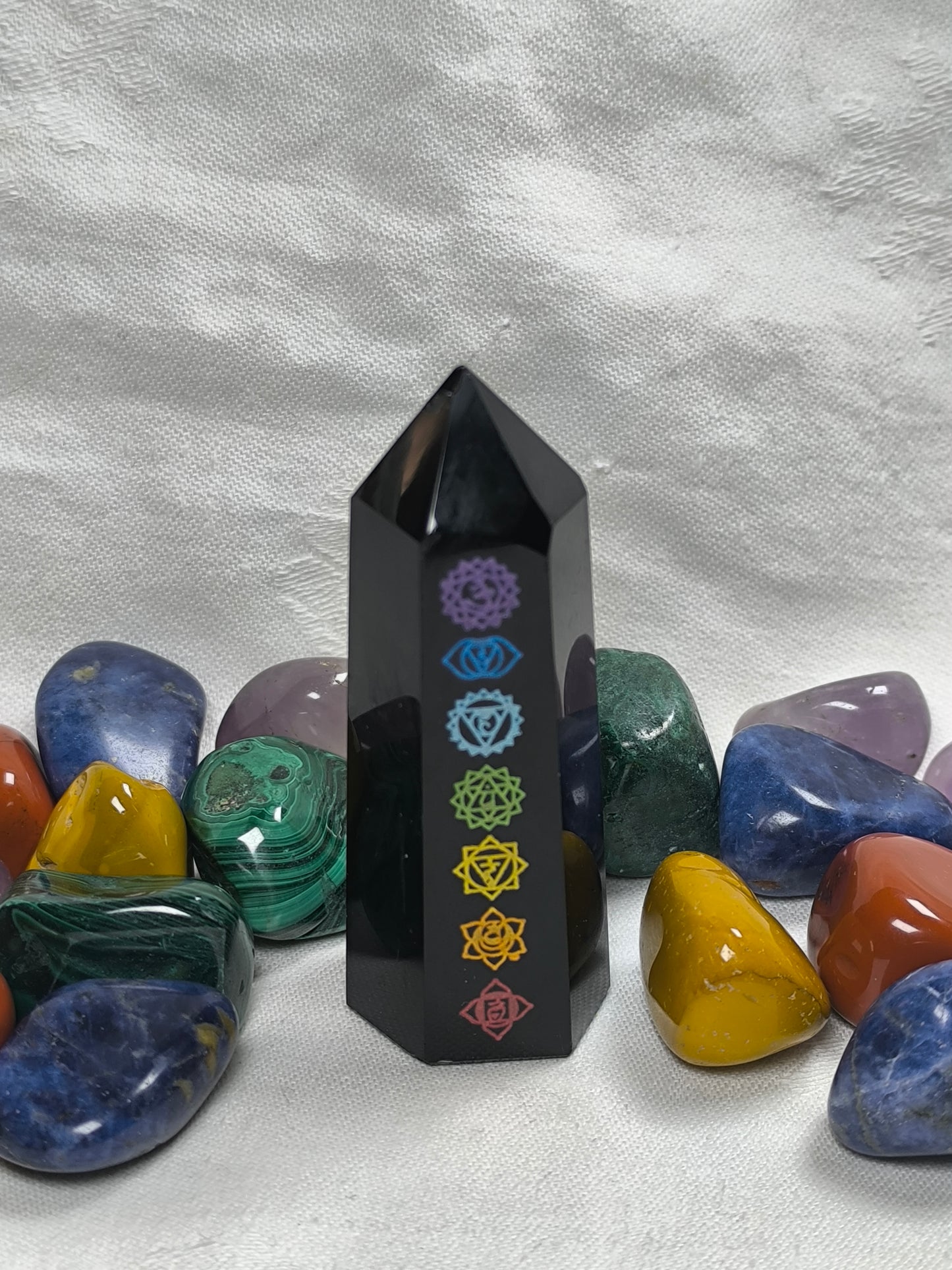 Black obsidian chakra towers