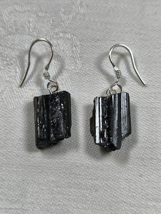Sterling silver black tourmaline raw earrings