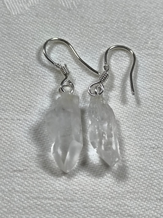 Sterling silver raw clear quartz earrings