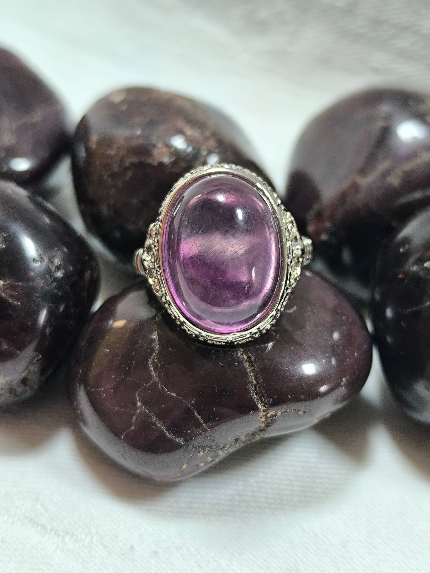 Stainless steel adjustable purple fluorite ring